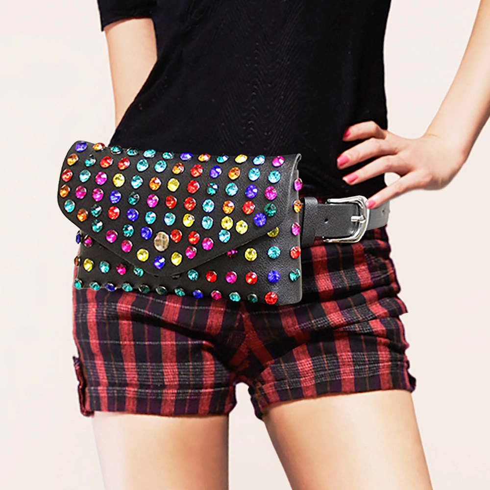 FASHNZFAB Studded Faux Leather Fanny Pack / Belt / Clutch Bag