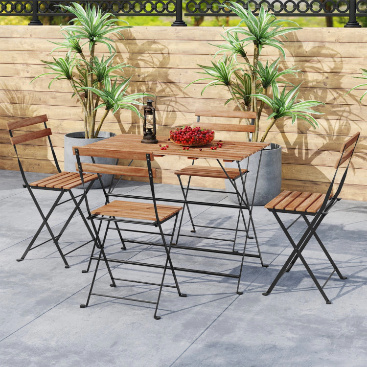 Hivvago 5 Piece Patio Acacia Wood Dining Set With 4 Folding Chairs-Brown