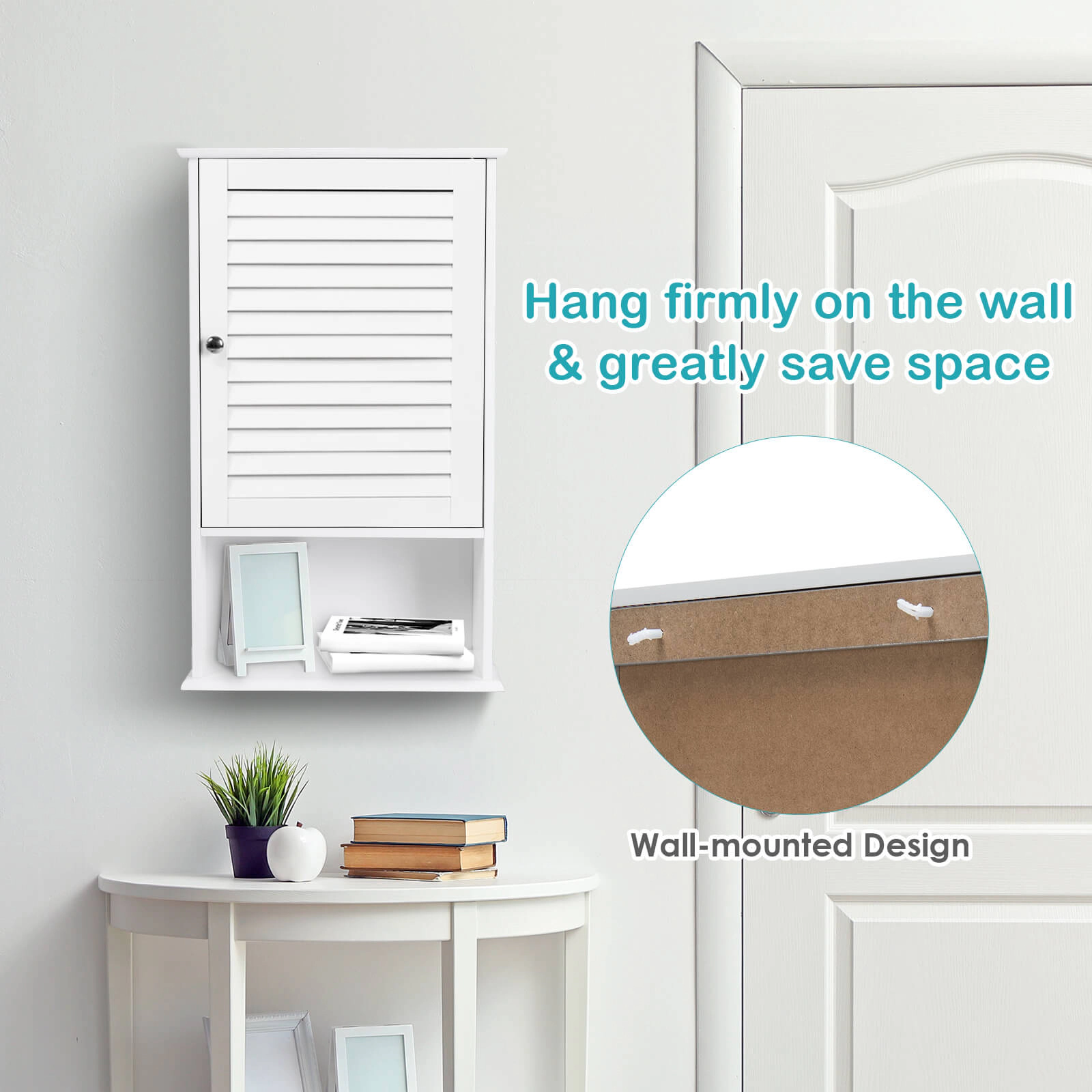 SUGIFT 3-Tier Wall Hanging Bathroom Storage Cabinet 27.5-in Tall 46-lb Capacity Brown/White/Gray