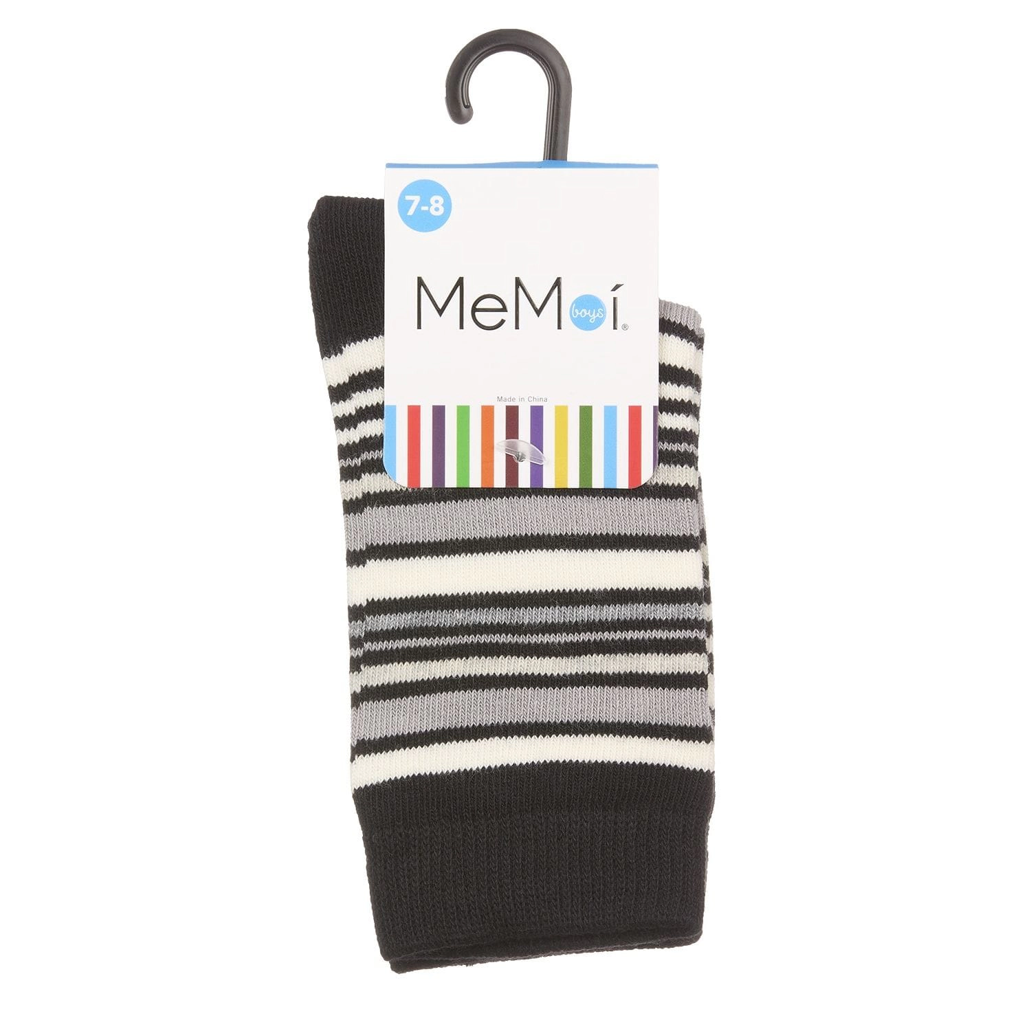 Memoi Kids Boy Multi-Stripe Cotton-Rich Fine-Gauge Crew Sock