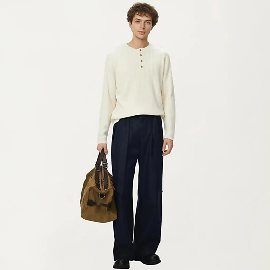 Anna-Kaci Men's Long Sleeve Ribbed Knit Henley Pullover with Button Placket and Relaxed Fit