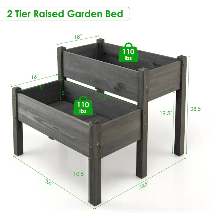 Hivvago 2 Tier Wooden Raised Garden Bed with Legs Drain Holes