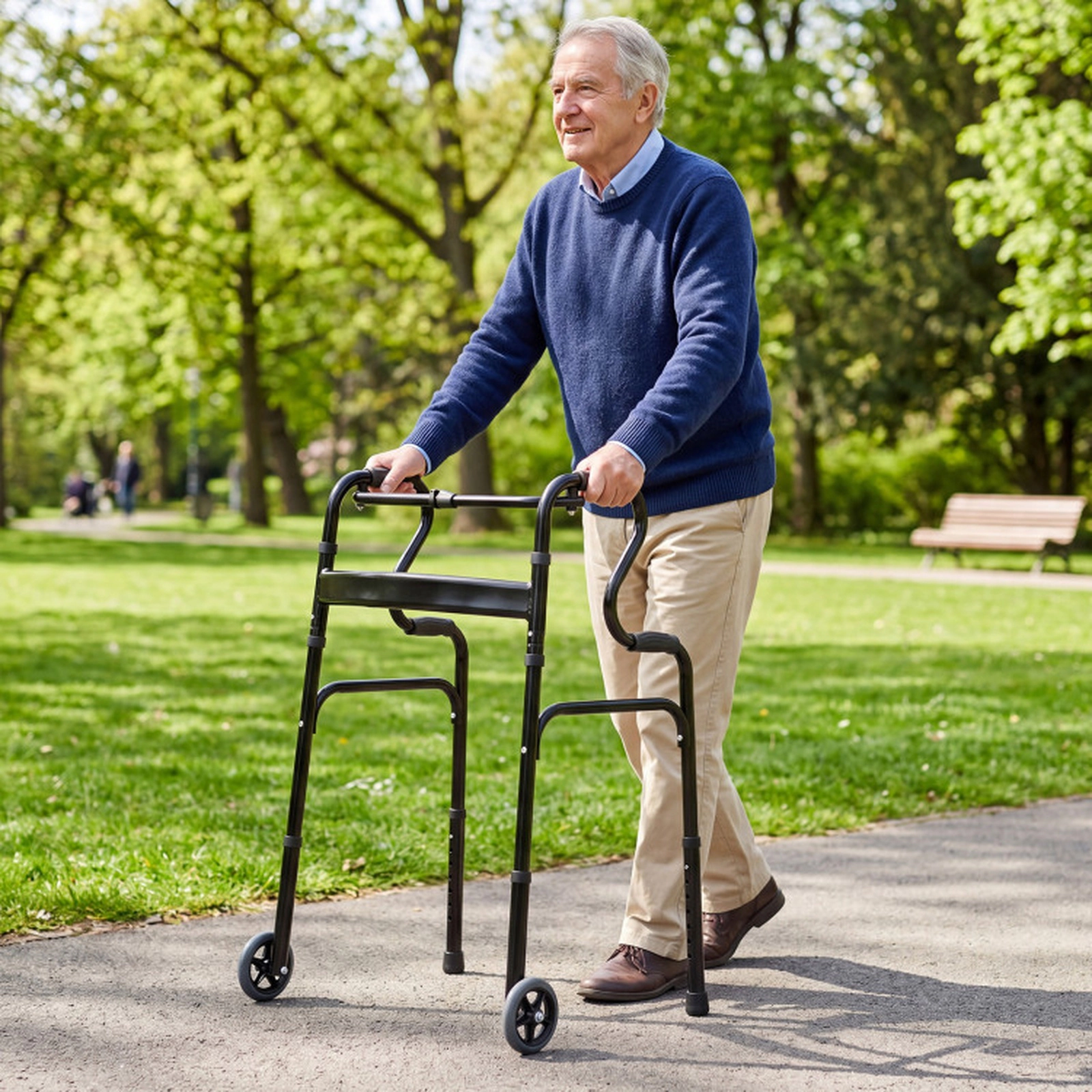 SUGIFT Folding Walker, 440 lb Capacity, Adjustable 30-37 in Height, Bi-Level Armrests