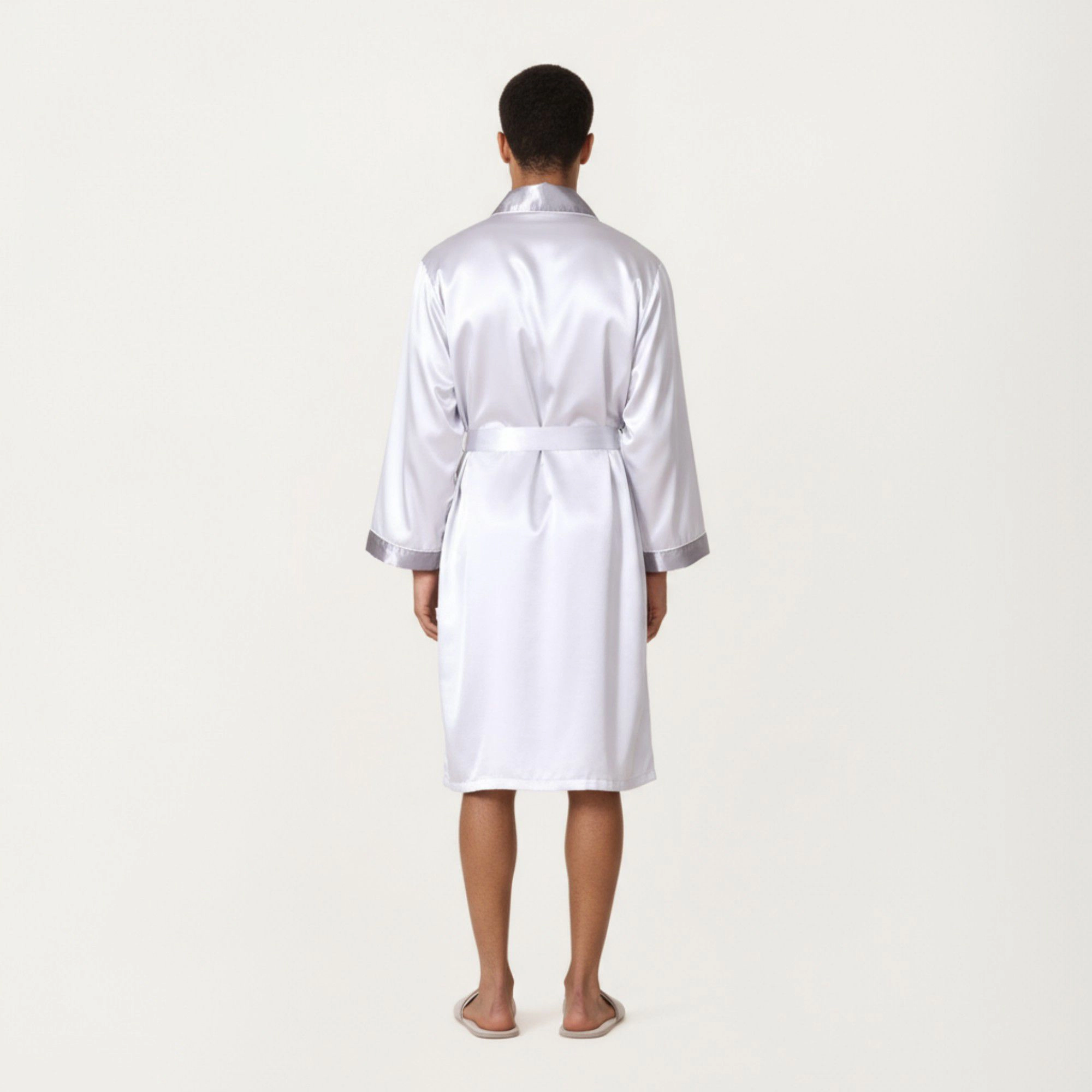 Anna-Kaci Men's Satin Robe with Shawl Collar Waist Tie and Front Pockets