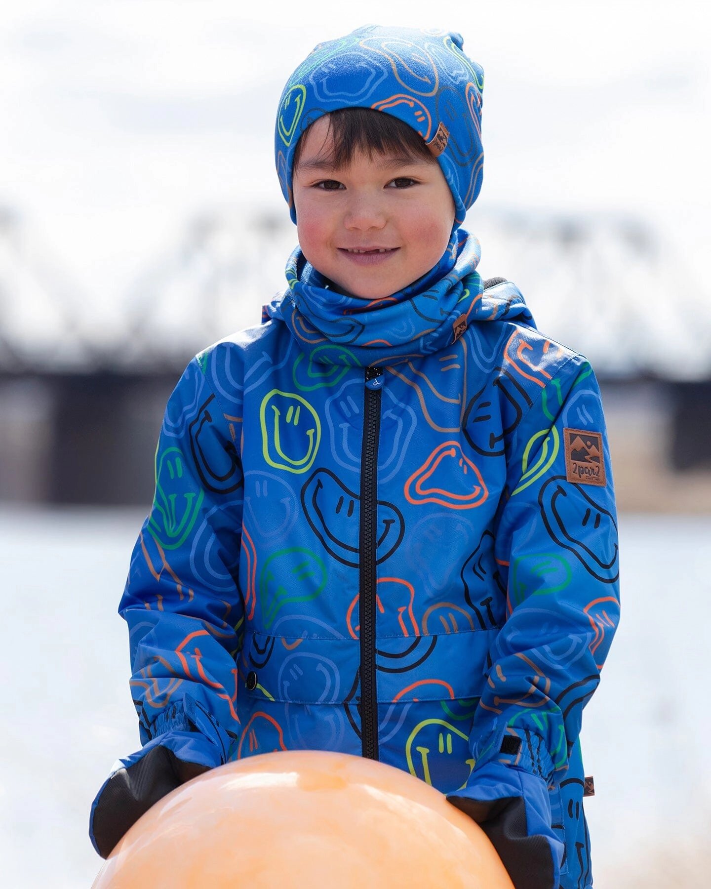 Deux par Deux Boys Stretch Jersey Beanie Printed Smileys