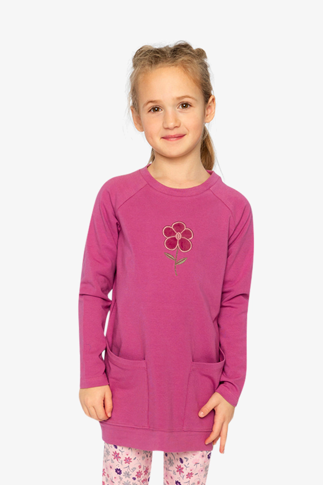 Deux par Girls Flower Appliqué Raglan Sleeve Tunic with Front Pockets