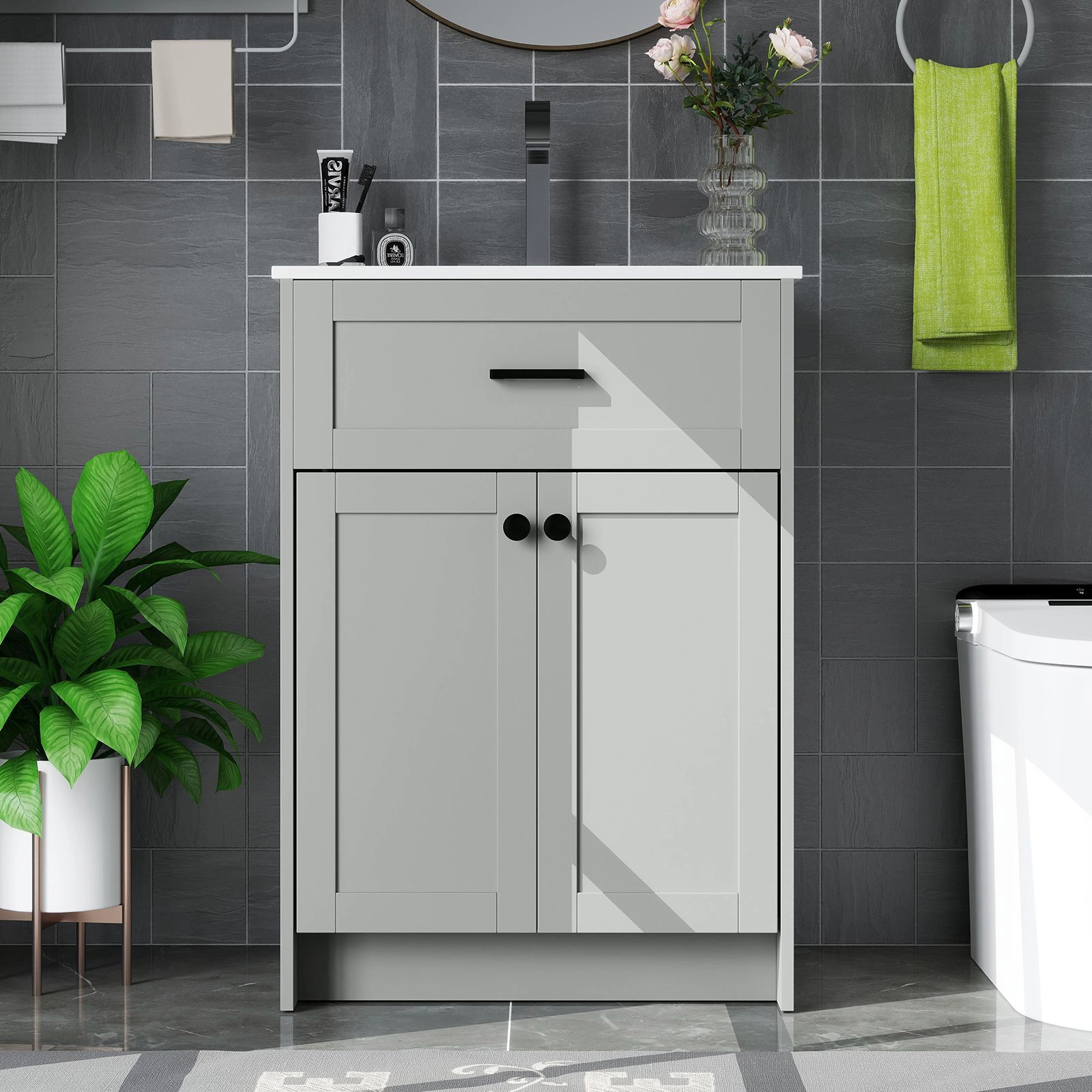 SlickBlue Bathroom Vanity Cabinet with Ceramic Sink