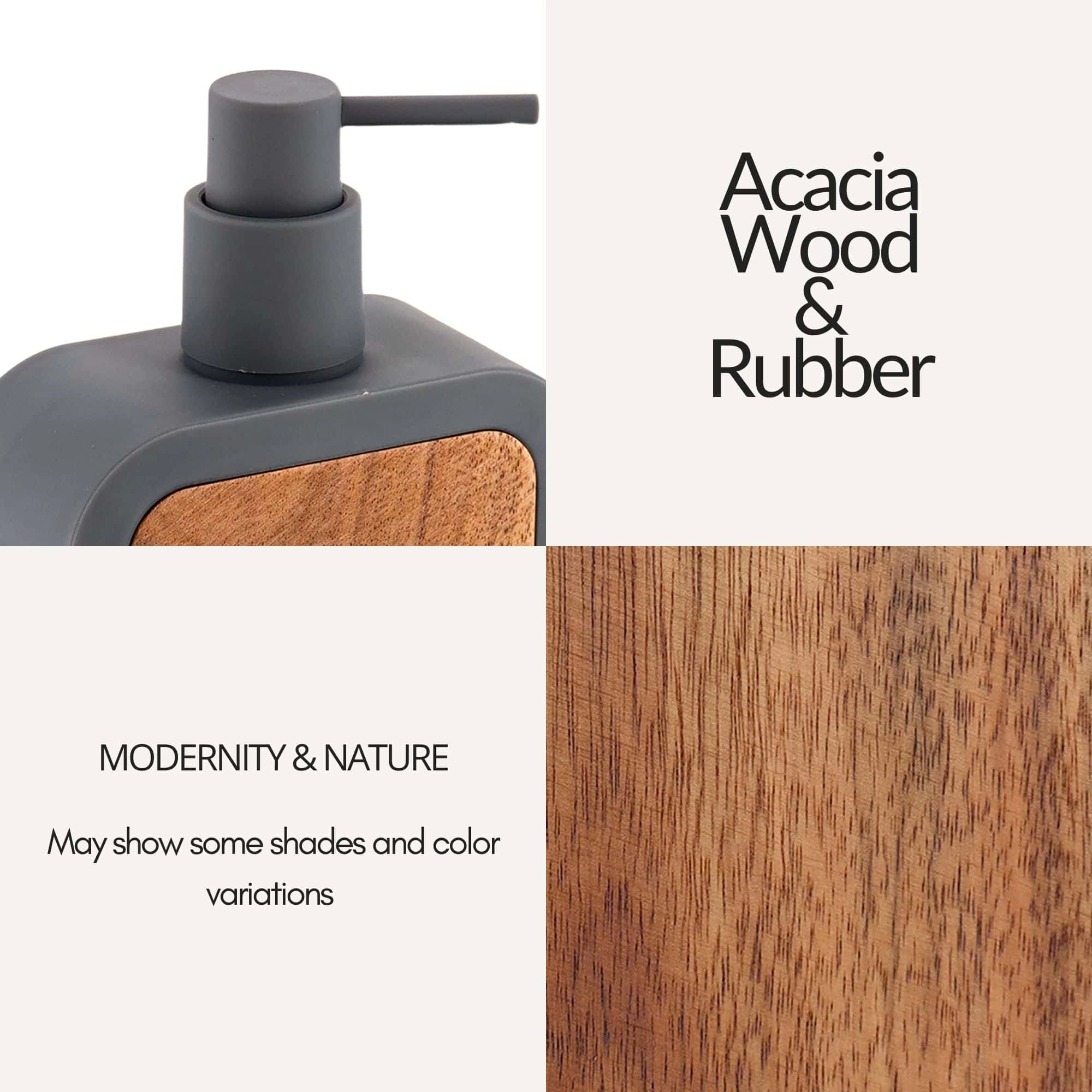 Evideco French Home Goods Urban Rubber-Coated Soap Dispenser with Wood Cap, 12 fl oz