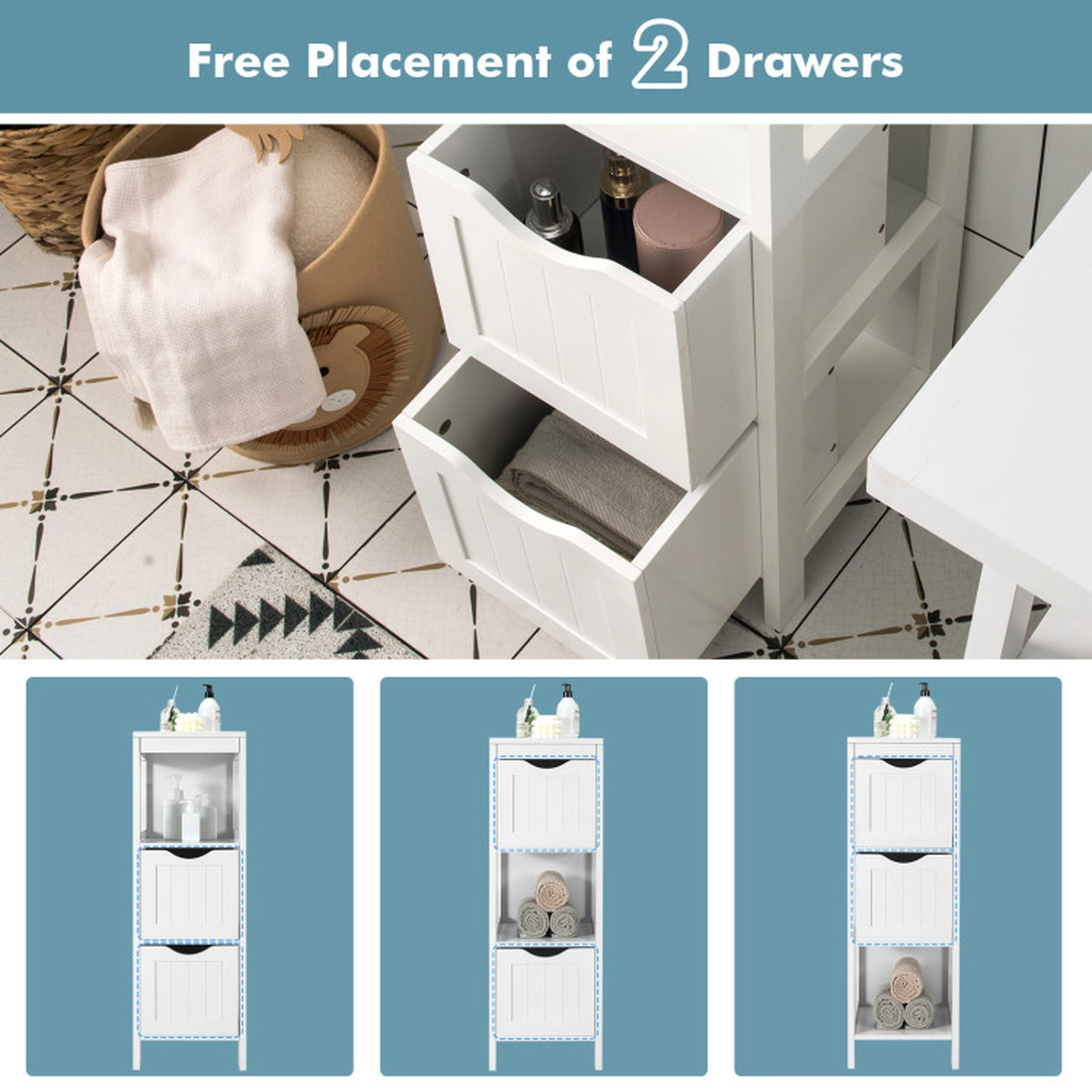 SUGIFT 4-Tier Storage Cabinet with 2 Removable Drawers 22-lb Top and Bottom Shelves 11-lb Middle Shelf 35-in Tall