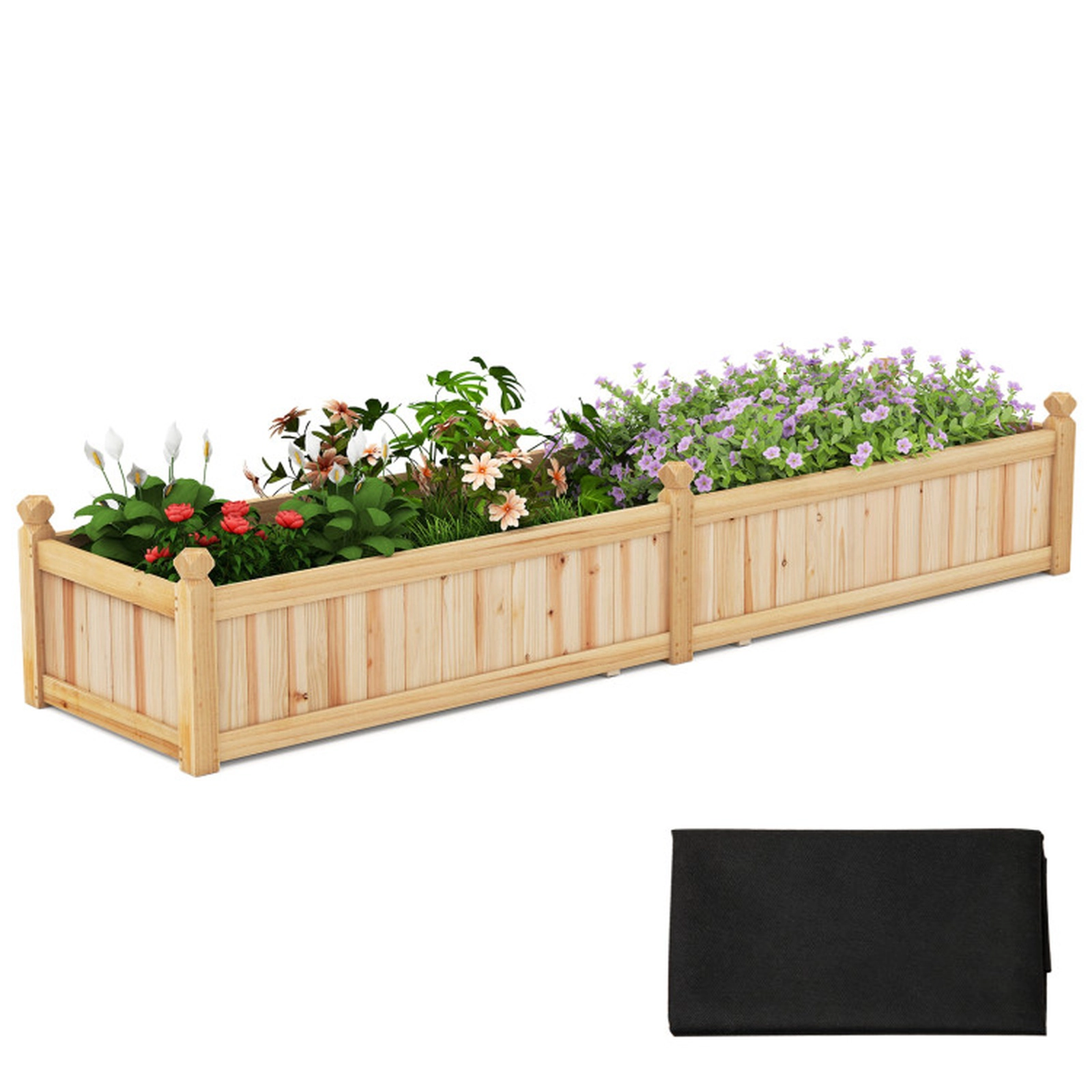 SUGIFT 91 x 24 x 16 in Divisible Fir Wood Planter Box with Corner Drainage 110-lb Capacity Rustic Brown 1-Pc