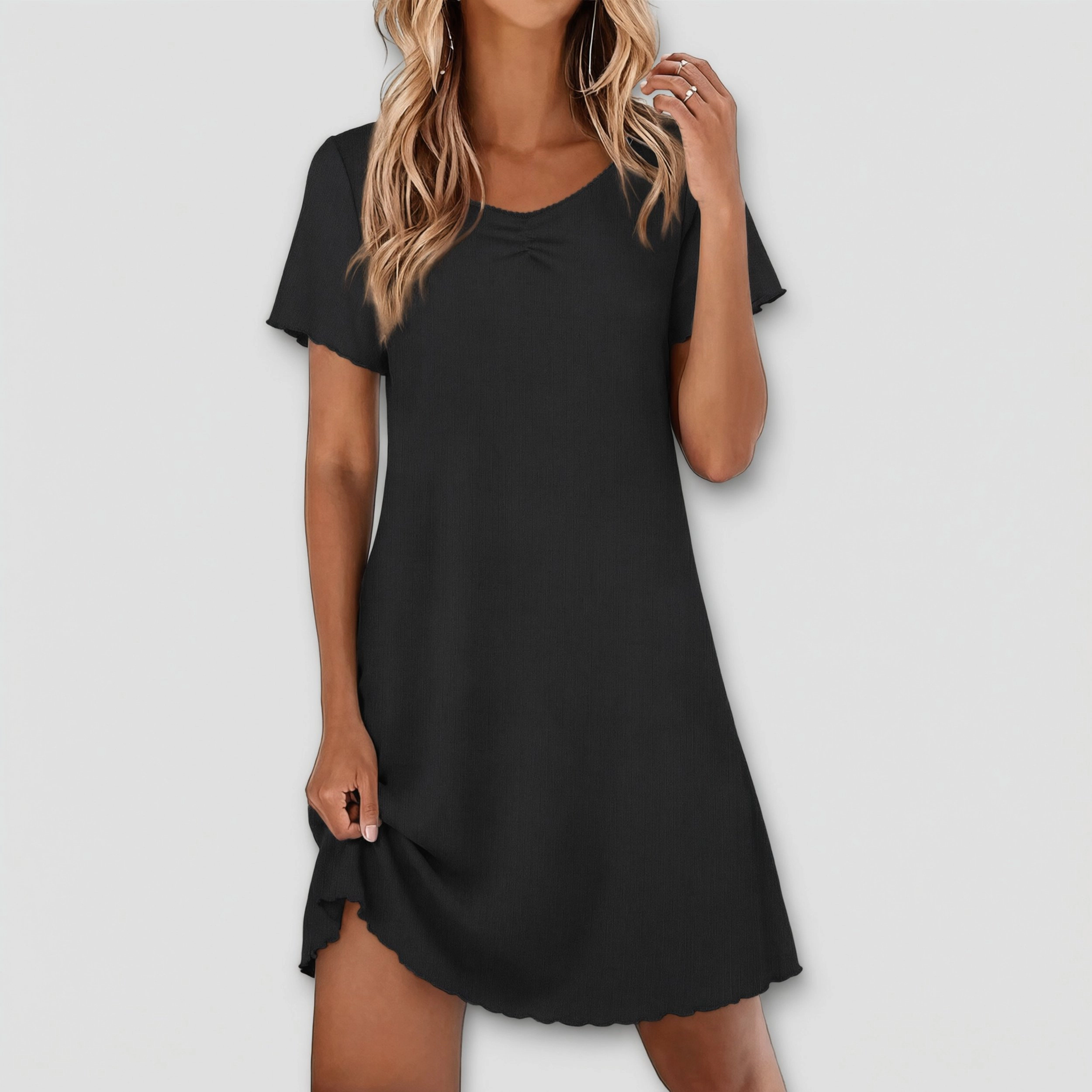 Ekouaer Nightgowns Womens Lace Trim Night Gown Sleep Shirts Ruffle V Neck Pleated Dress