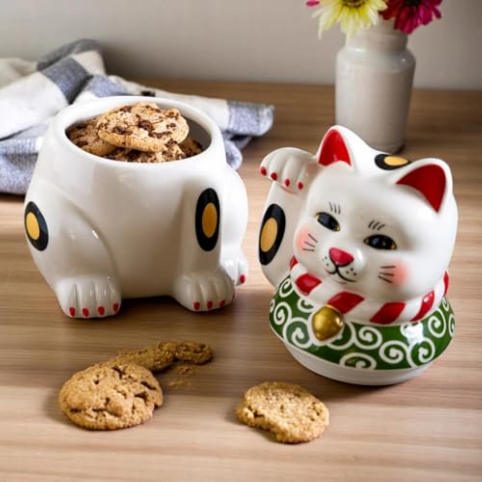 Pacific Giftware Maneki Neko Japanese Lucky Cat Paw Up Ceramic Cookie Jar Kitchen Decor