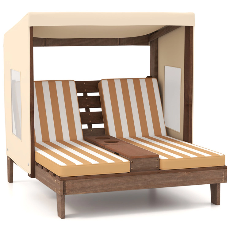 Hivvago Kids Patio Lounge Chair With Cup Holders And Awning