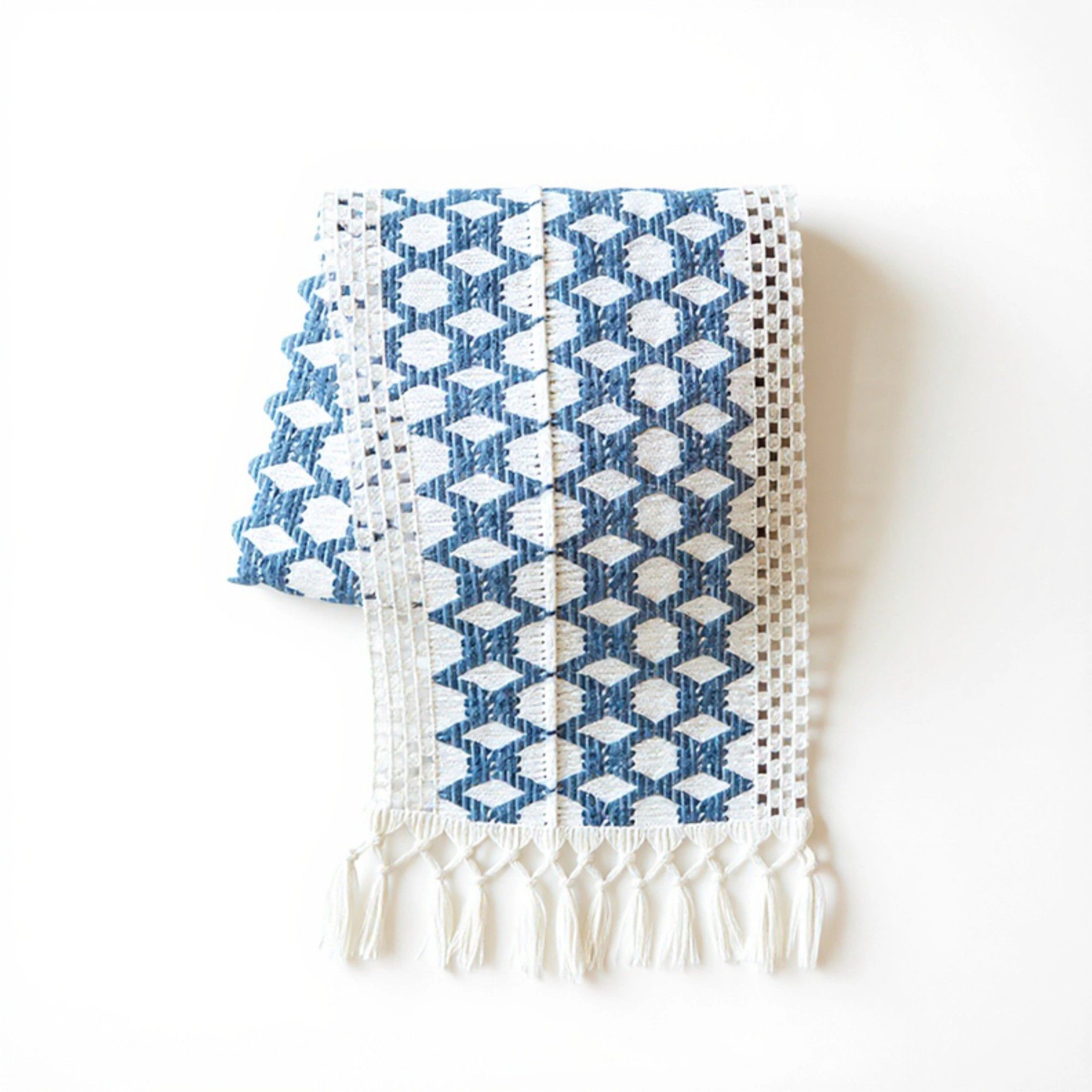 Alilang Unisex Geometric Woven Table Runner with Tassel Fringe Edges
