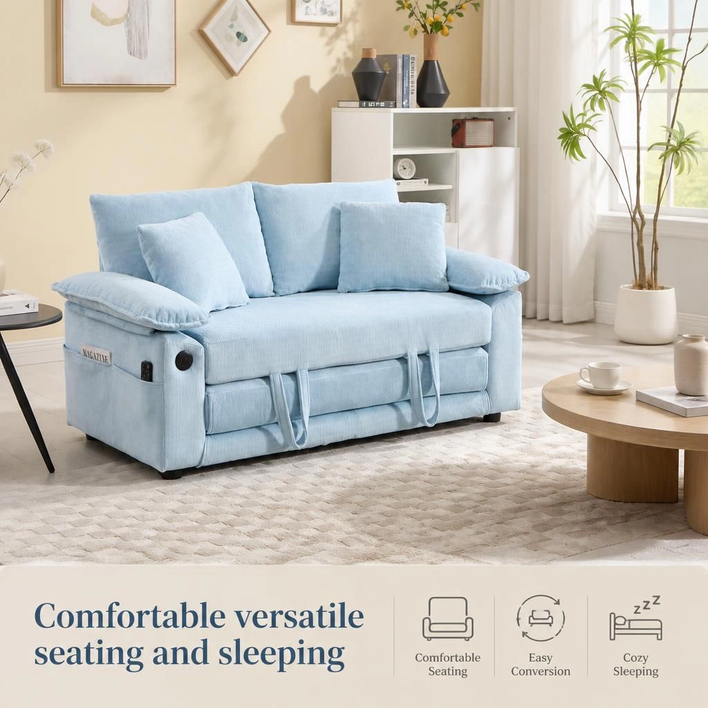 GOODSILO Convertible Chenille Upholstered Sofa Bed Functional Seating