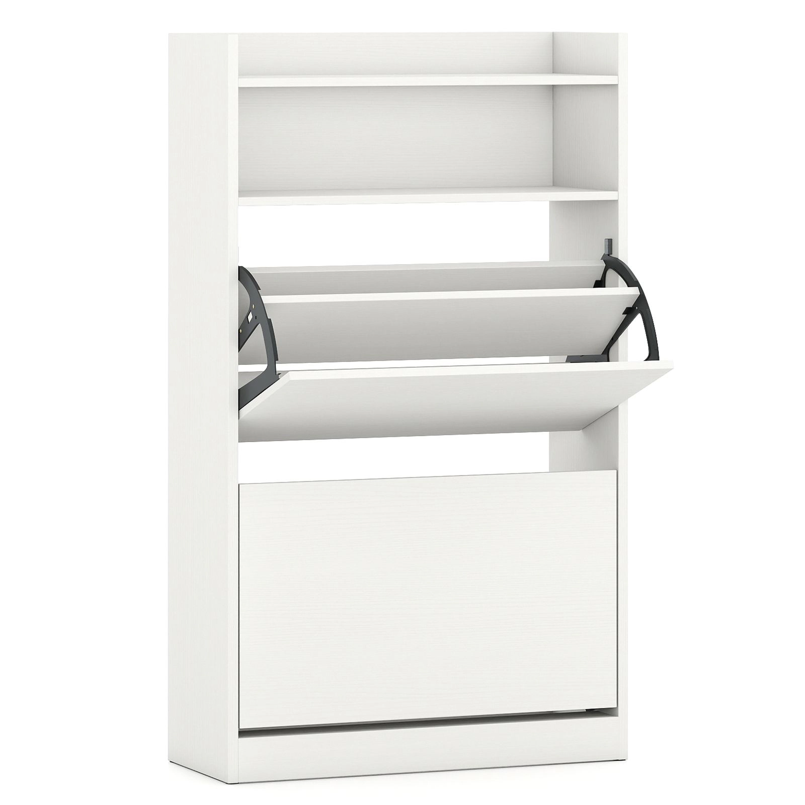 SlickBlue Entryway Shoe Organizer with 2 Flip Drawers and Open Shelf