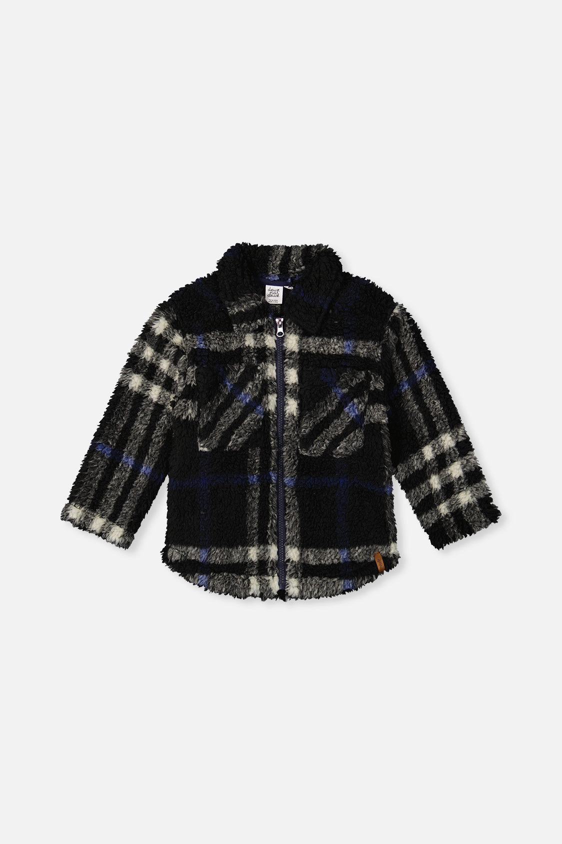 Deux par Boys Plaid Fleece Zipped Overshirt with Chest Pockets