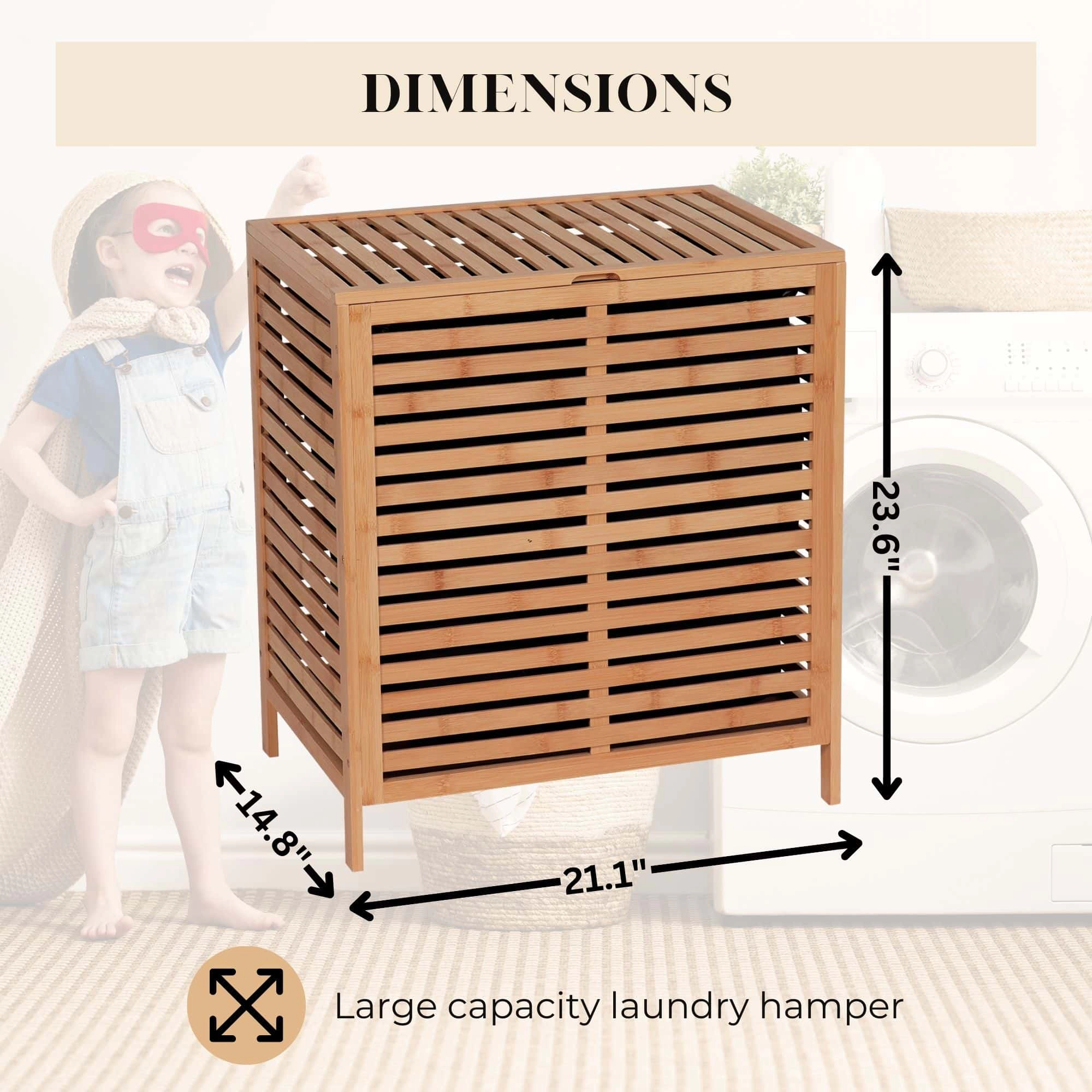 Evideco French Home Goods Bamboo Laundry Hamper with Hinged Lid, Removable Fabric Bag, Natural Bamboo