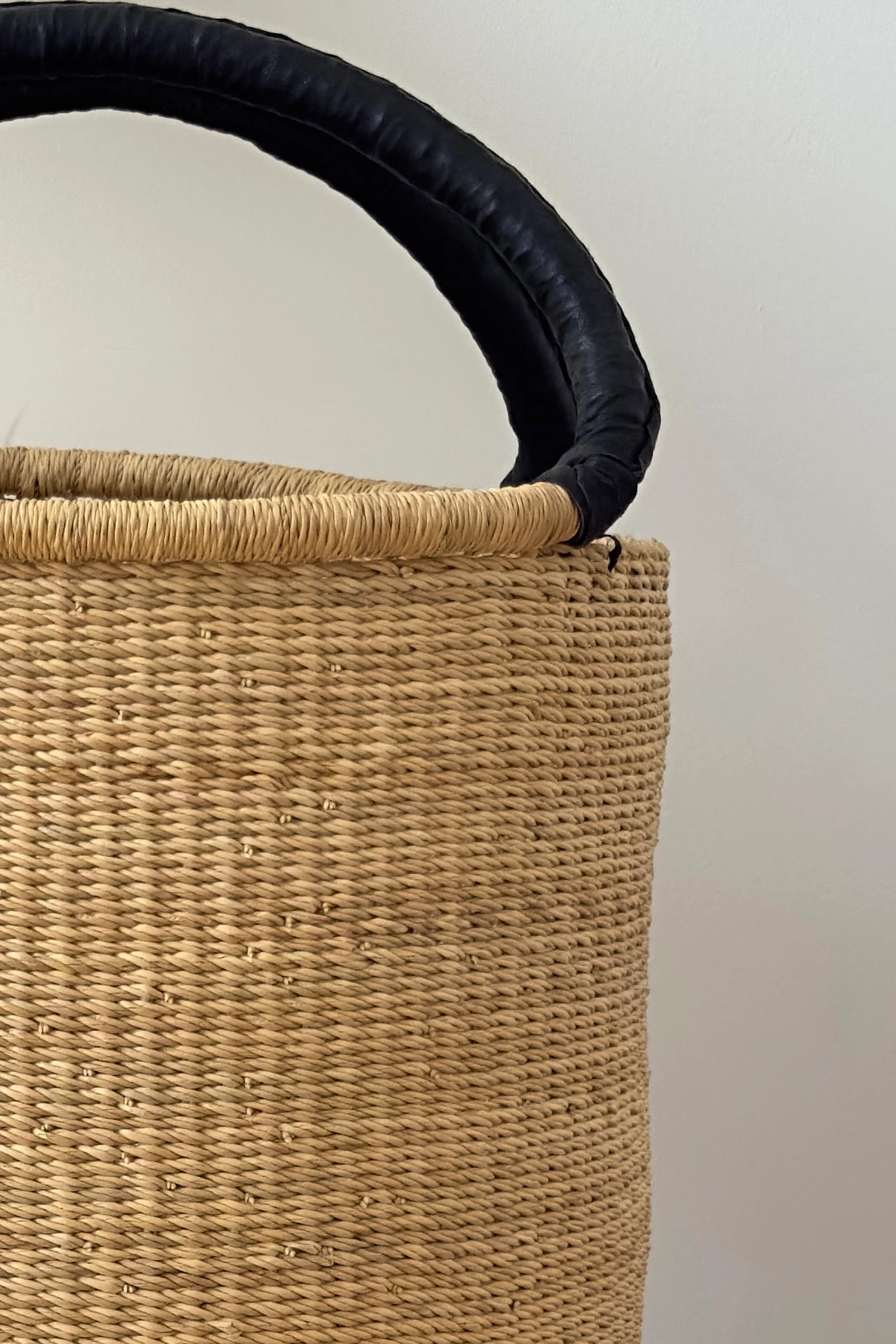Mbare Handwoven Double Weave Hamper Basket with Leather Handles