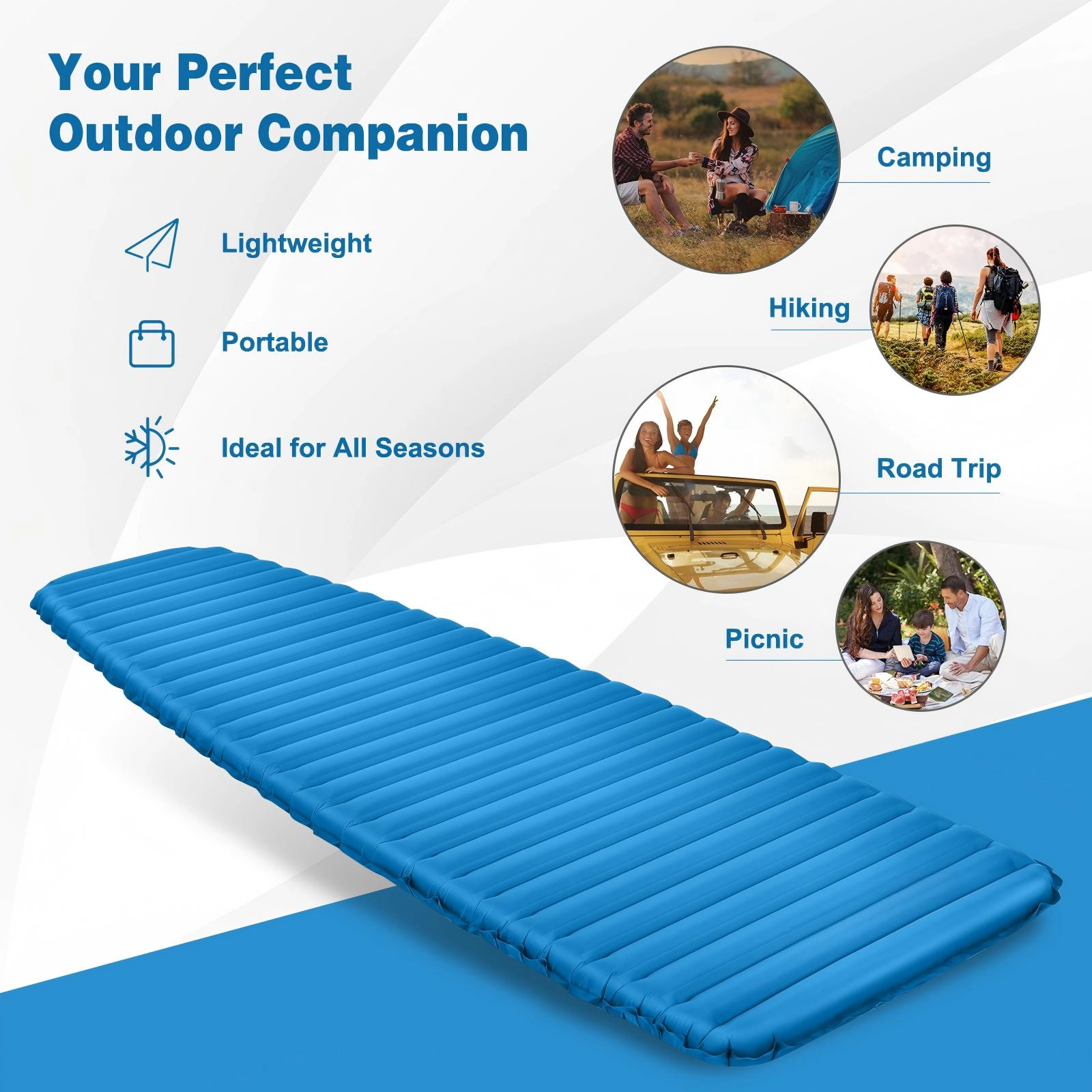 SUGIFT 3-Inch Thick Inflatable Camping Air Mattress Sleeping Pad 77.6-in Long 1.4-lb Net Weight 220-lb Capacity Blue
