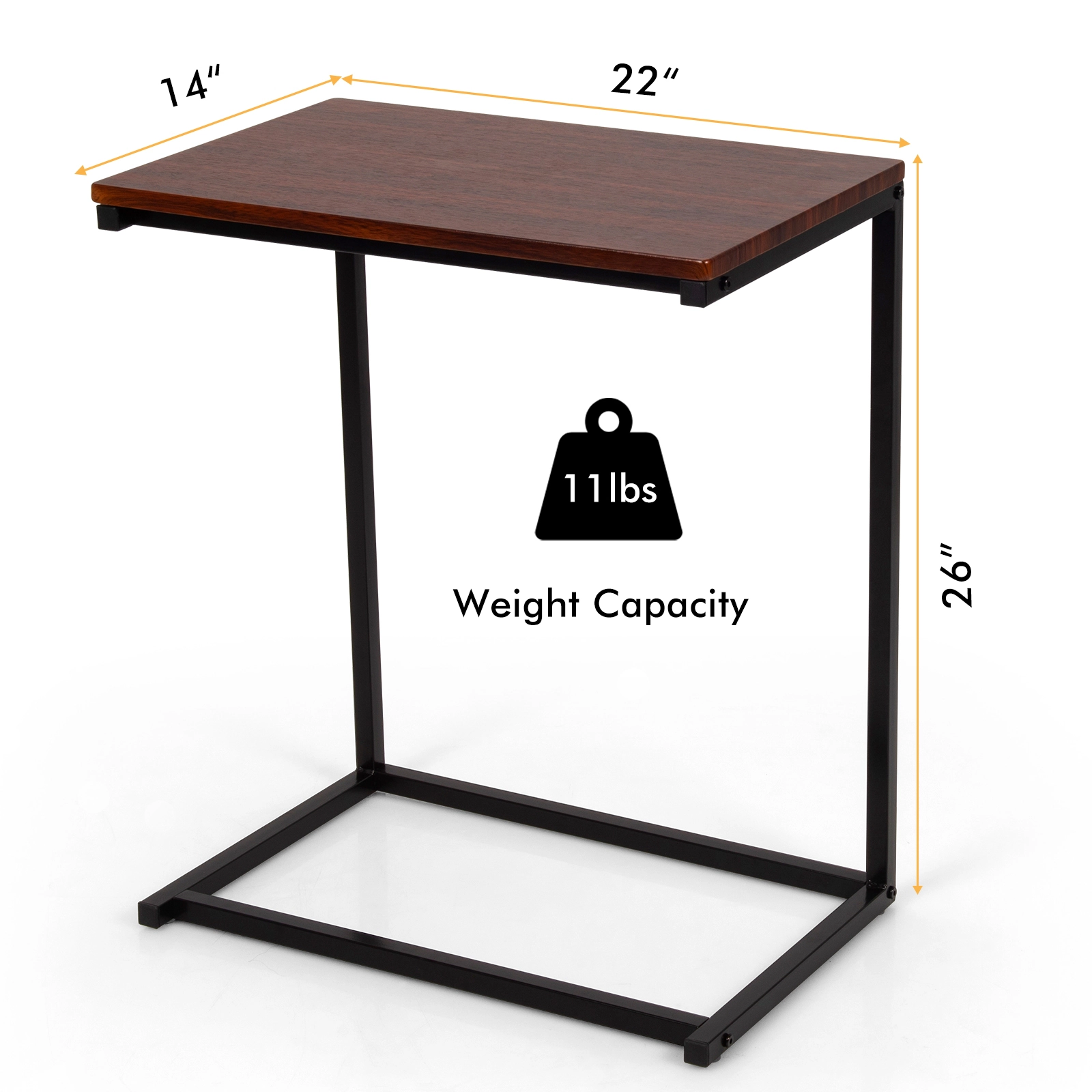 Slickblue L Shape End Table Dark Brown Metal Frame Laptop Snack Table Living Room