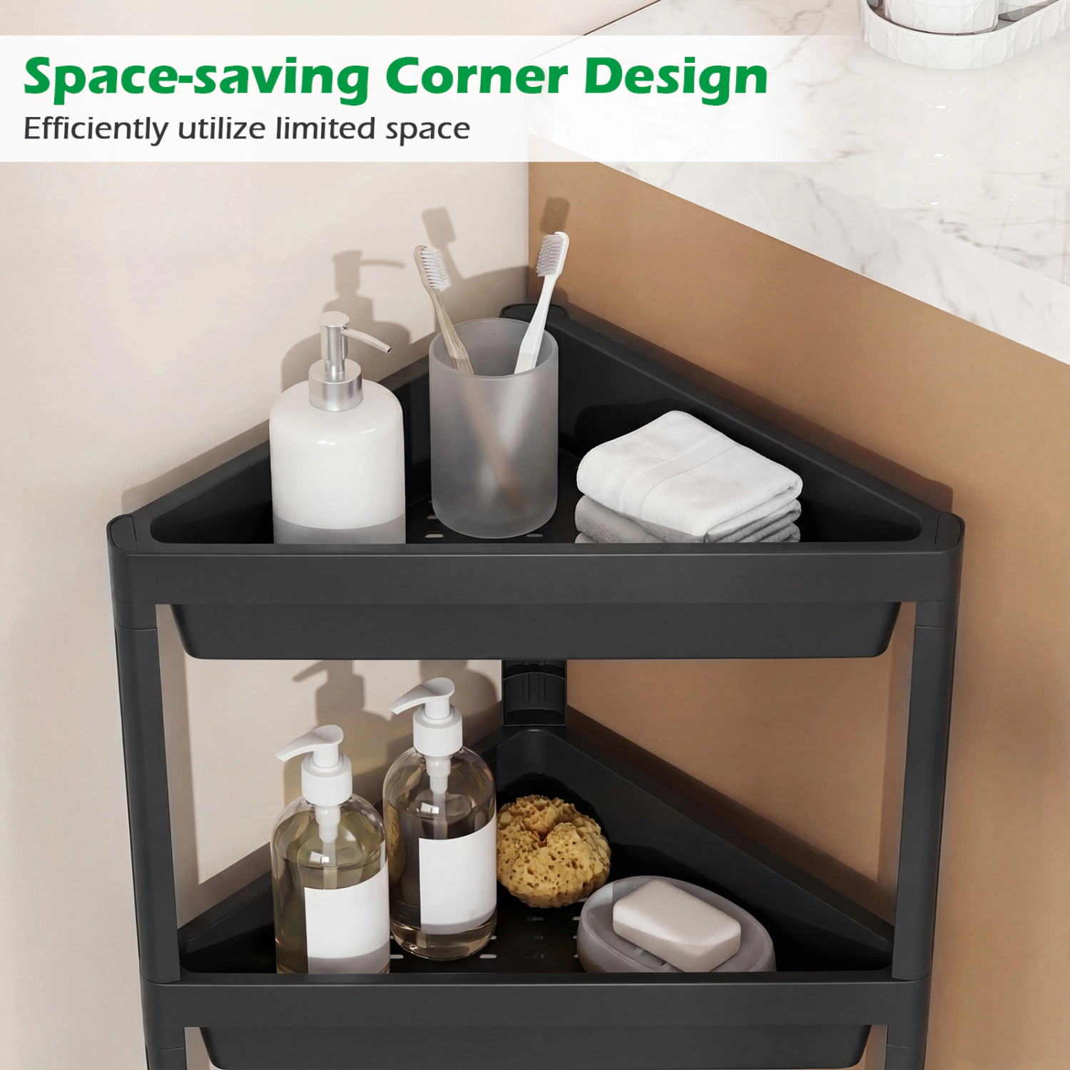 Glintex 3-Tier Corner Shower Caddy 2-Pack with Drainage Holes and Raised Baffles