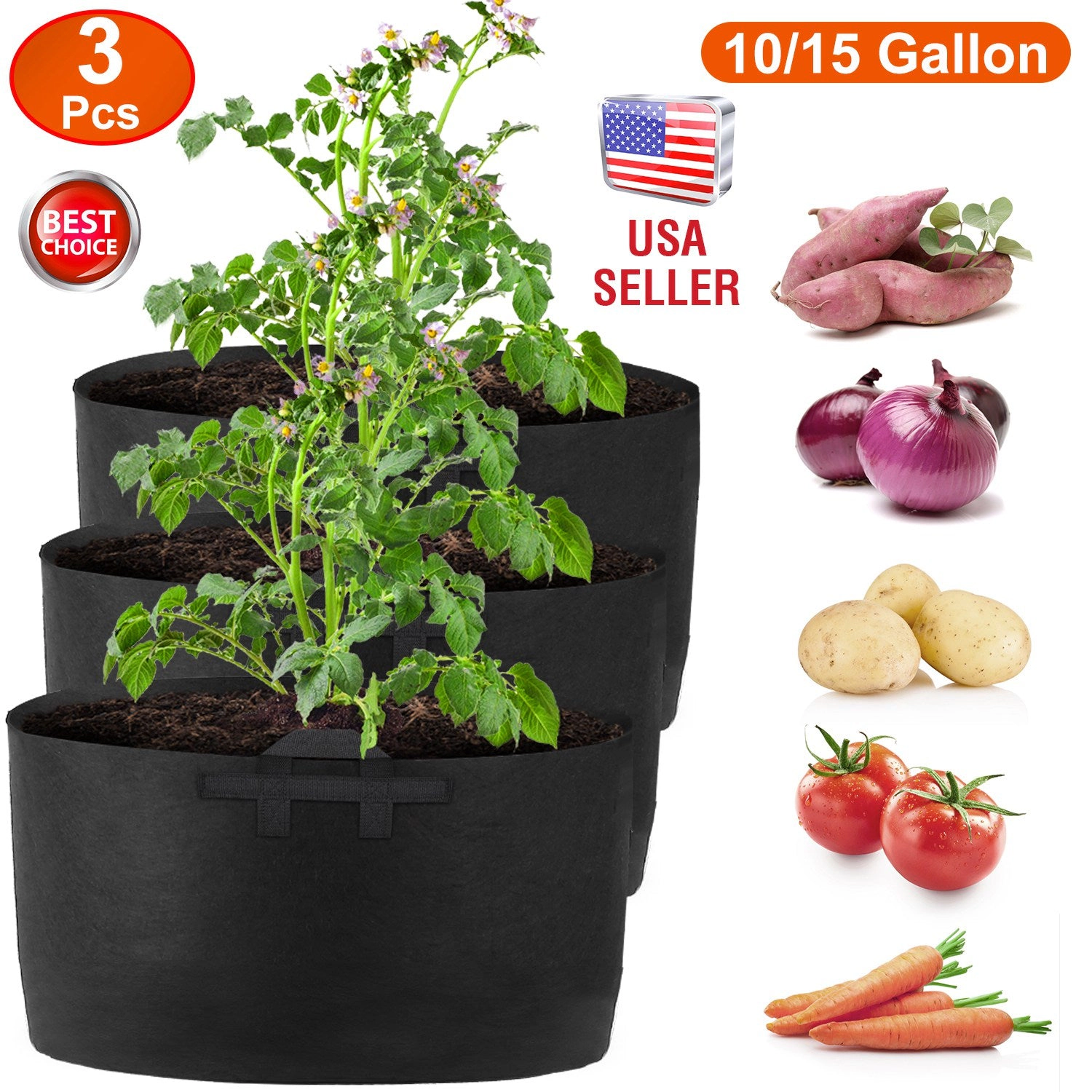 GBruno 3-Pack 10 Gallon Plant Grow Bags