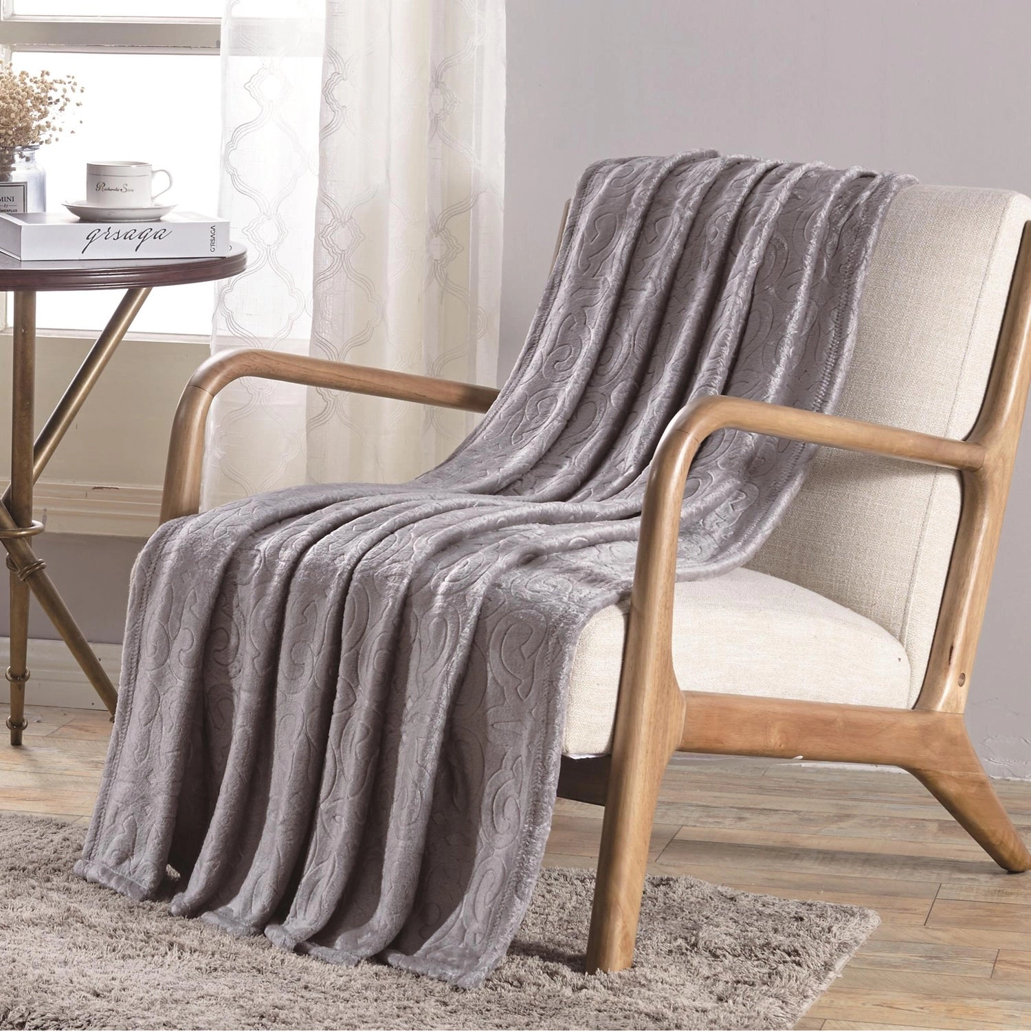 Dama Scroll All Season Embossed Pattern Ultra Soft and Cozy 50" x 60" Throw Blanket