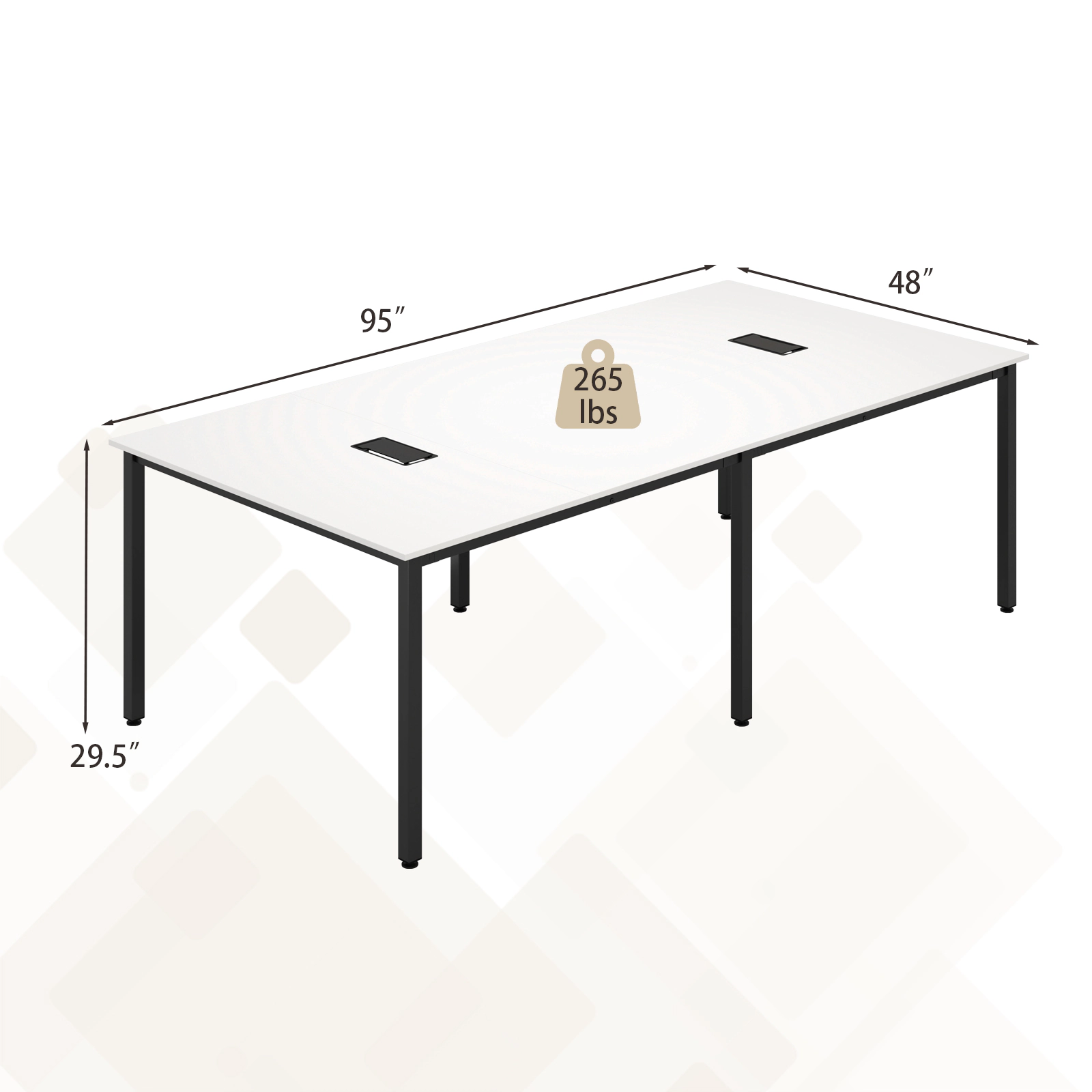 SUGIFT 95-in Rustic Brown Conference Room Table for 10 People with 2 Cable Grommets and 6-Leg Metal Frame