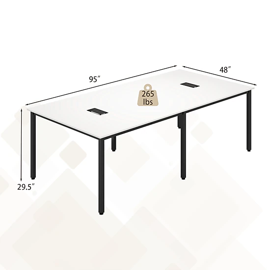SUGIFT 95-in Rustic Brown Conference Room Table for 10 People with 2 Cable Grommets and 6-Leg Metal Frame