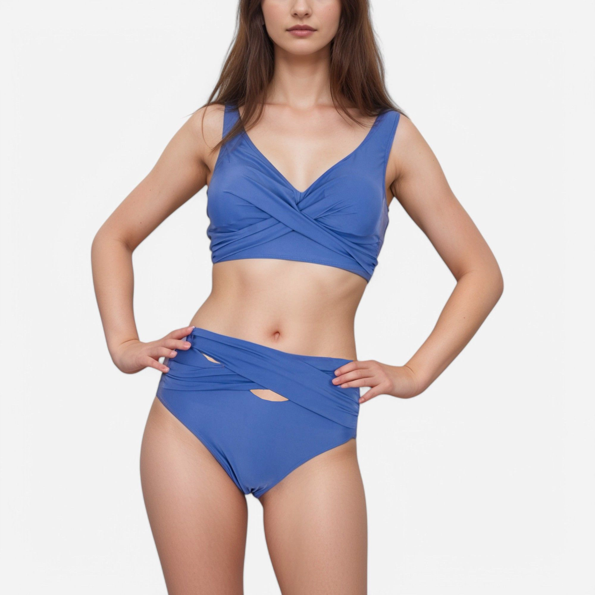 Anna-Kaci Women's Crossover Bikini Set with Wide Strap Top and High Waist Twist Front Bottoms