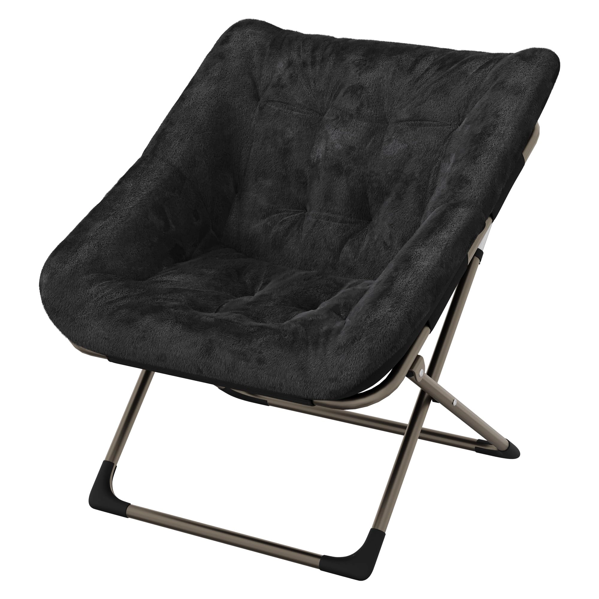 BebreezChic Foldable Dish Saucer Chair - Rabbit Fur Comfy Lounge with Metal Frame for Kids, Teens & Adults