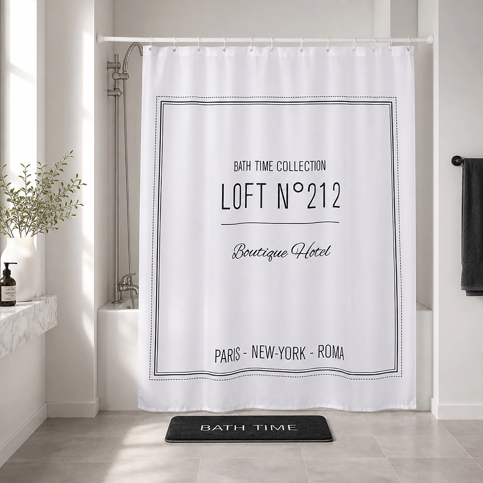 Evideco French Home Goods Black Script Print Woven Polyester Shower Curtain Panel