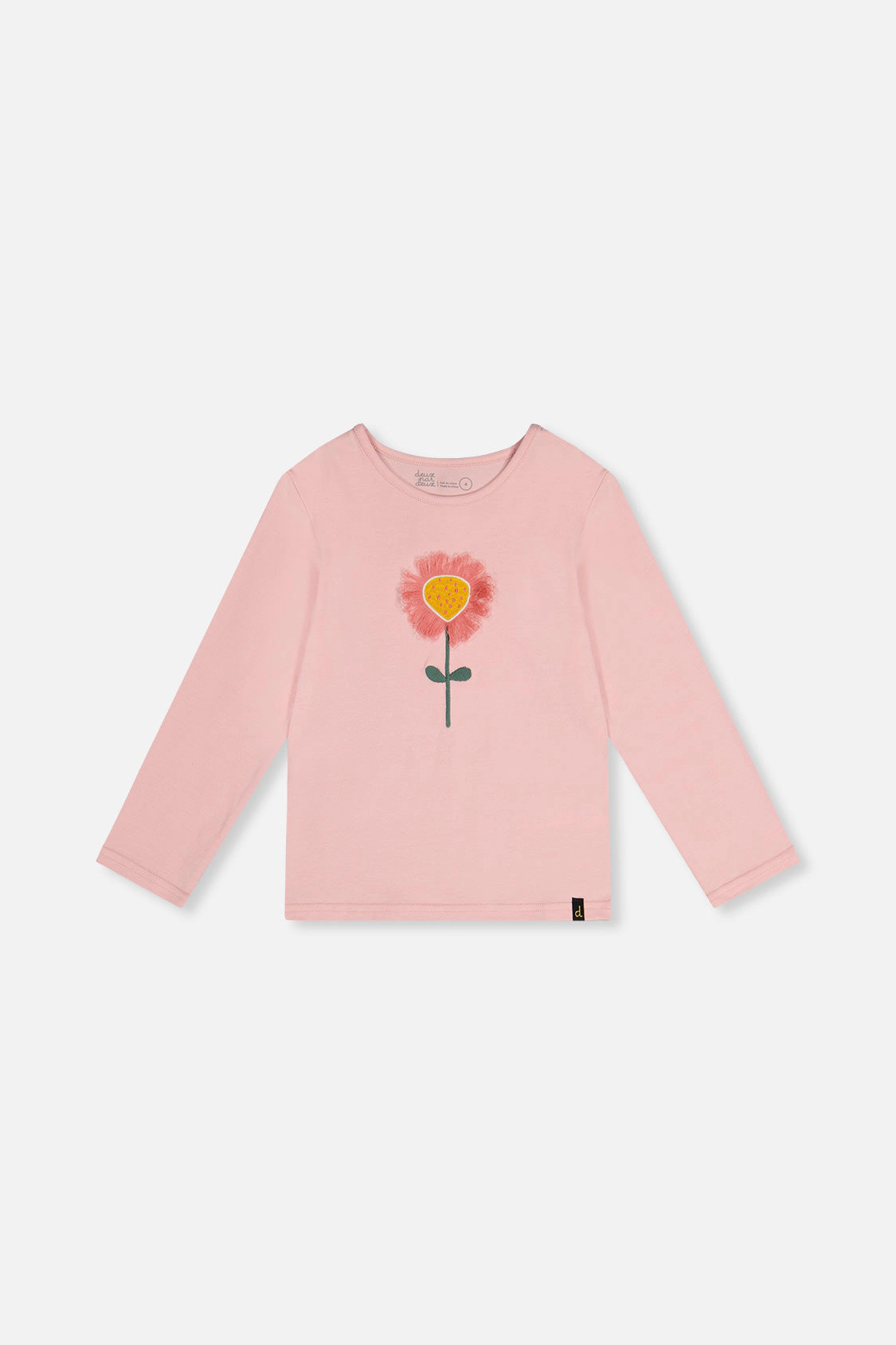 Deux par Girls 3D Strawberry-Flower Embroidered Organic Cotton Long Sleeve T-Shirt