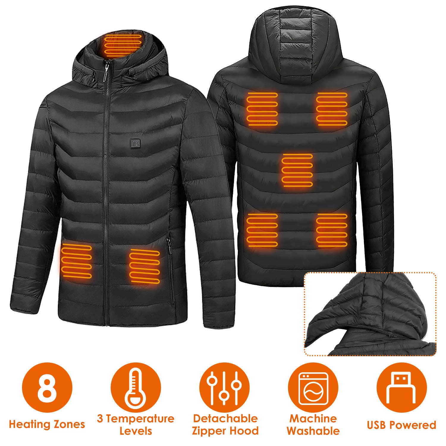 GBruno USB-Powered Heated Jacket With Detachable Hood
