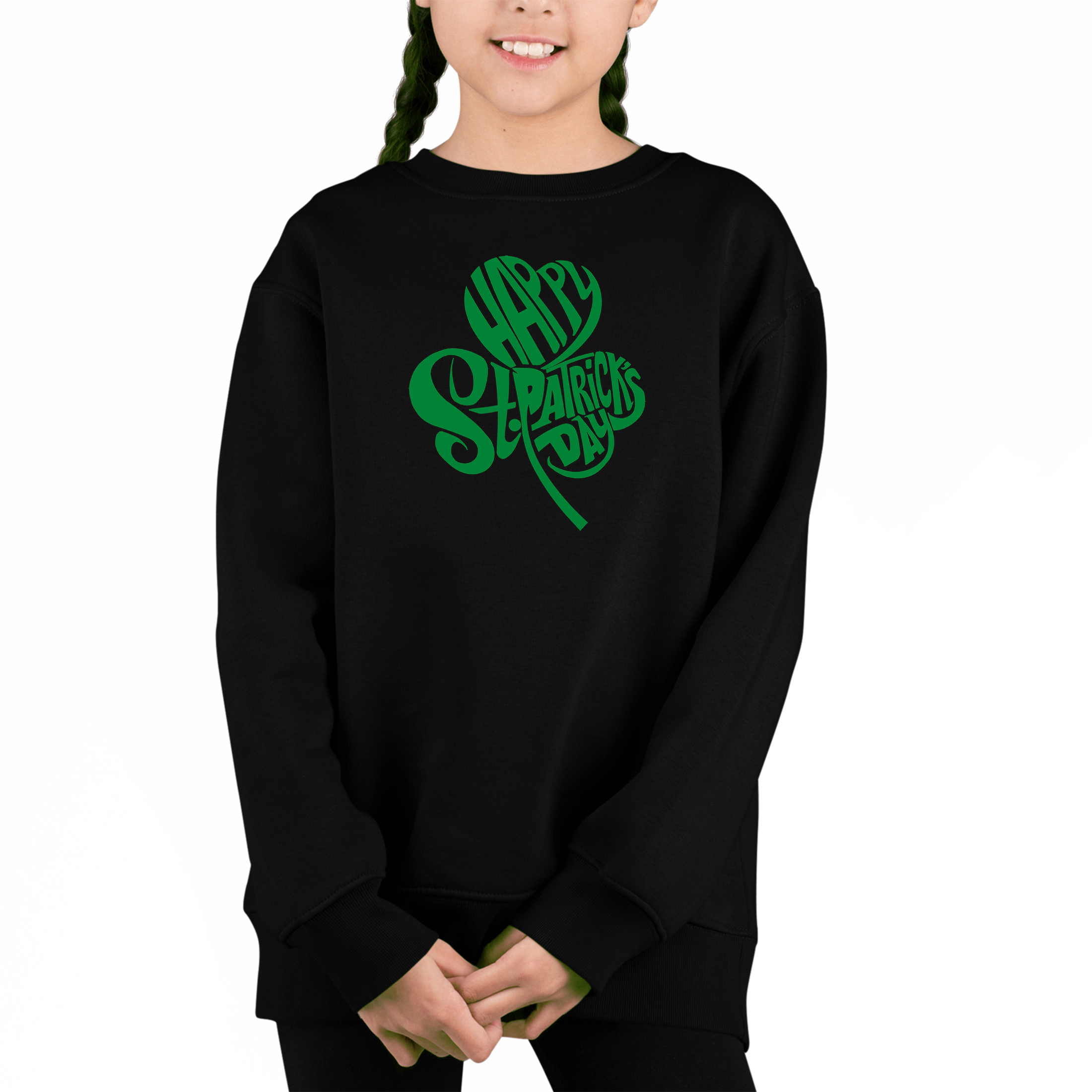 LA Pop Art Girl's Word Sweatshirt - St. Patrick's Day Shamrock