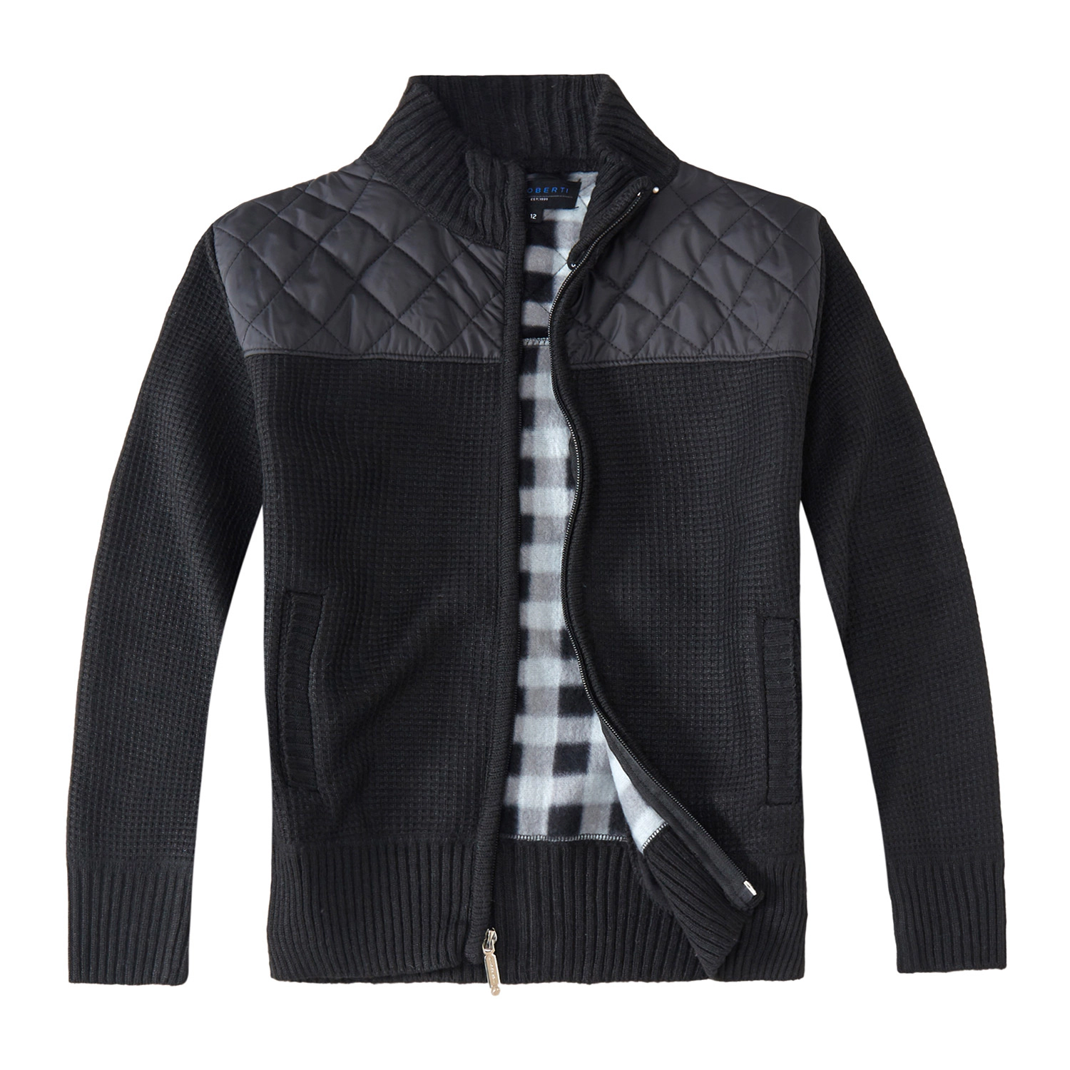 Gioberti Boy's Knitted Full Zip Cardigan Sweater With Soft Brushed Flannel Lining