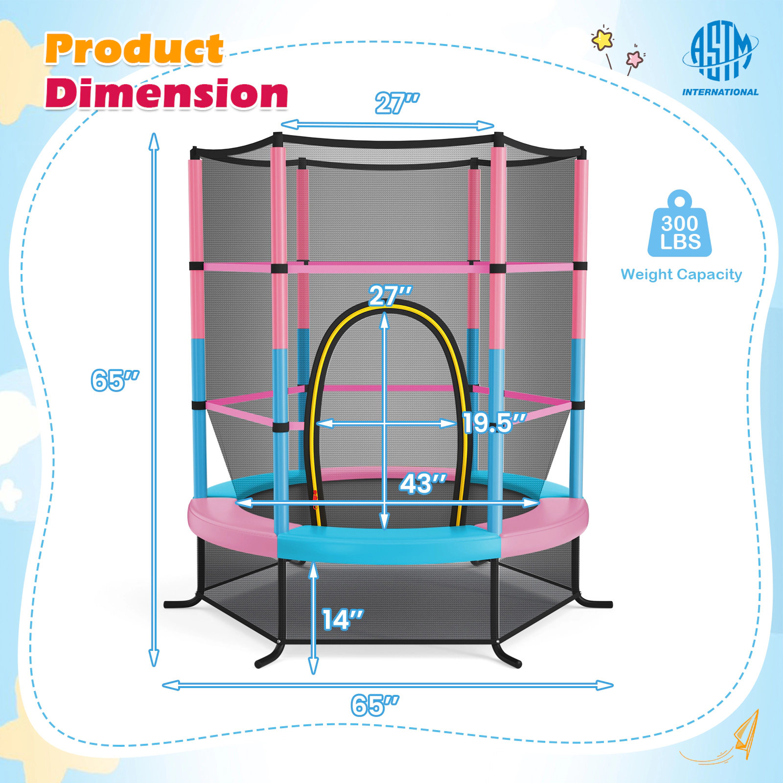 55-in Small Trampoline Kids 30 Tension Rope Bounce System 300-lb Capacity Pink Indoor Outdoor Recreational Jumping Mat