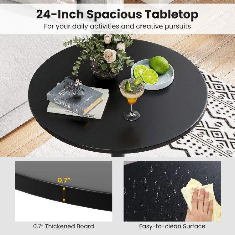 Hivvago 24-Inch Stylish Round End Table with Engineered Wood Top and Black Metal Support