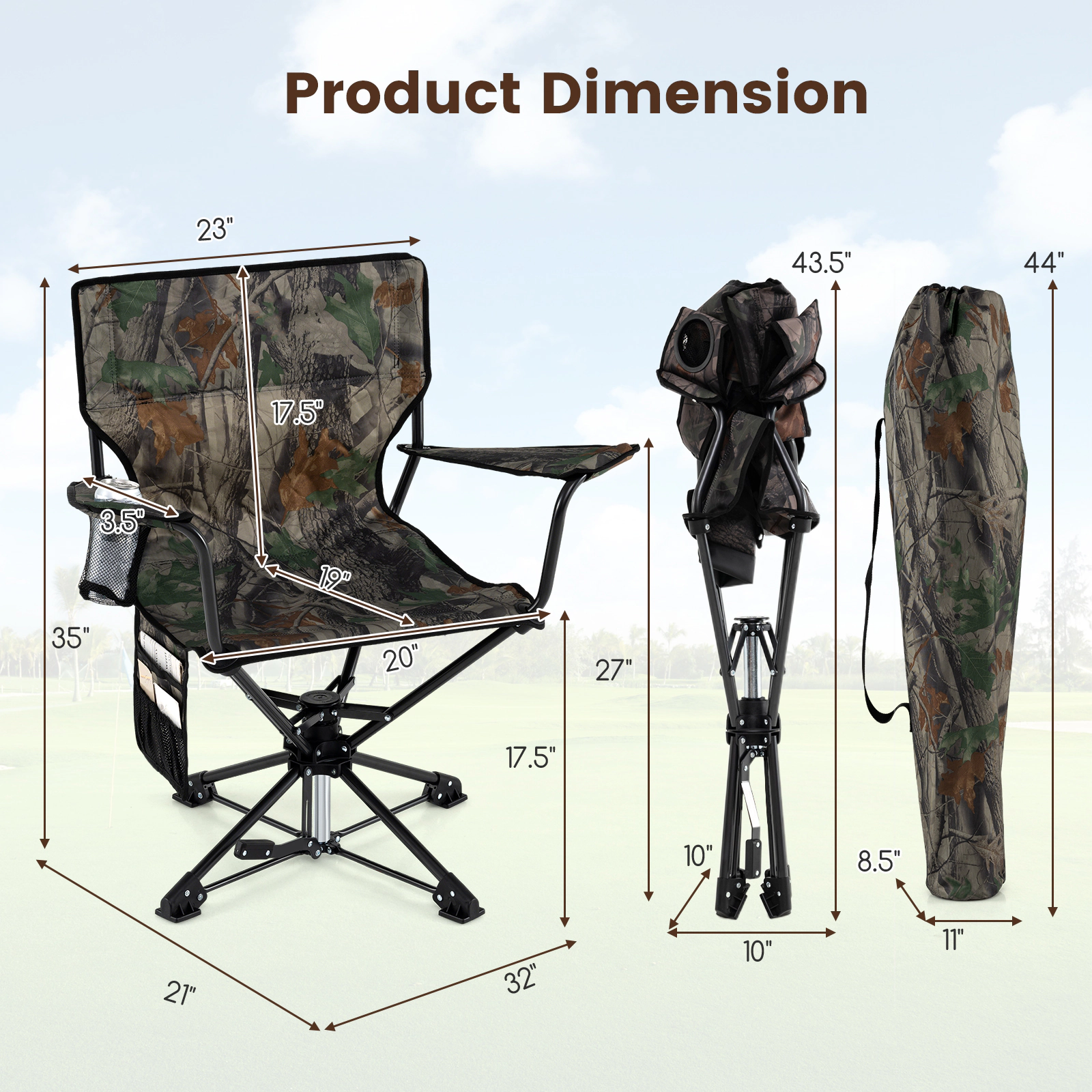 SUGIFT Green 360-Degree Swivel Hunting Chair with Mesh Cup Holder 32-in W 21-in D 35-in H 300-lb Seat Capacity