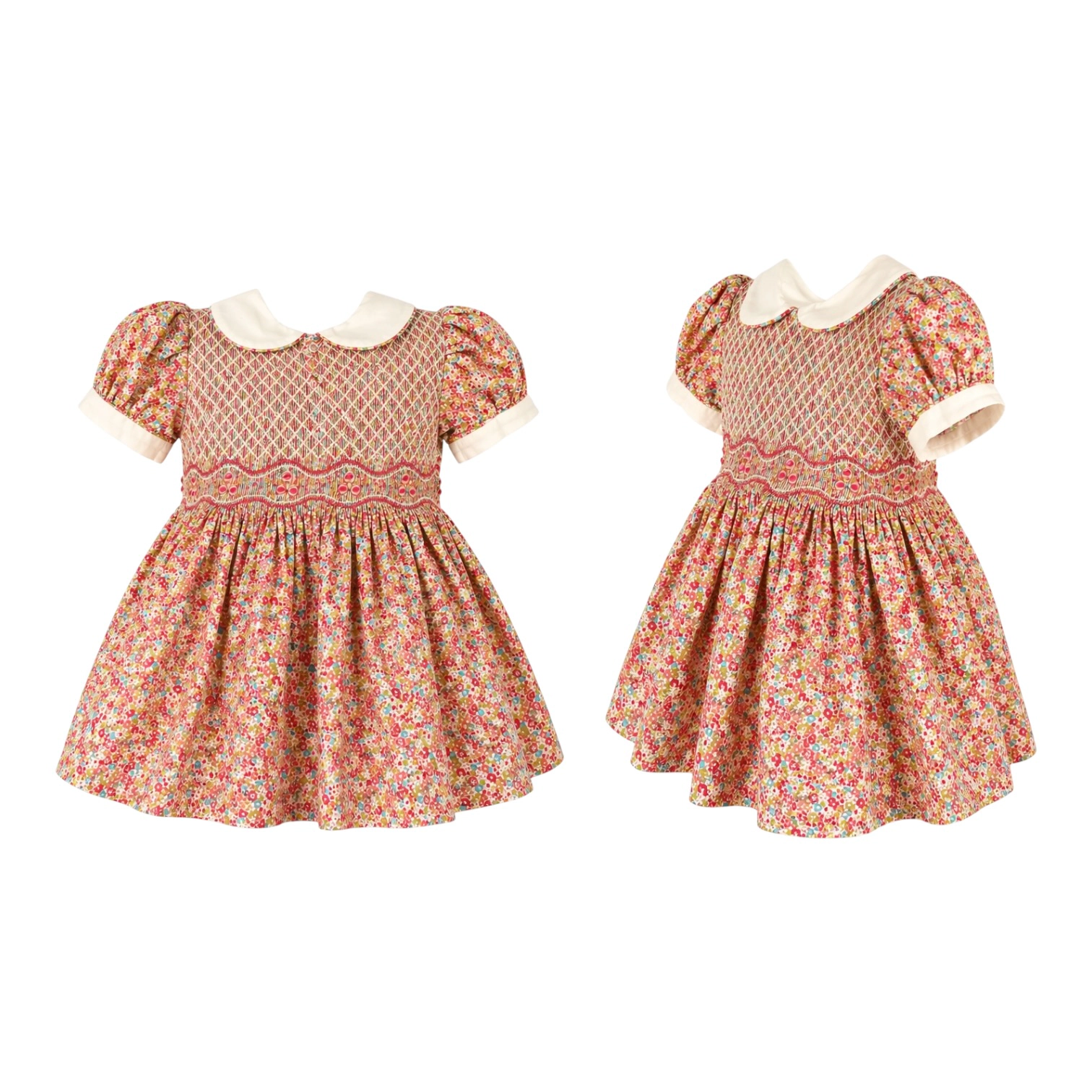 Laurenza's Baby Girls Pink Floral Smocked Dress with Embroidery