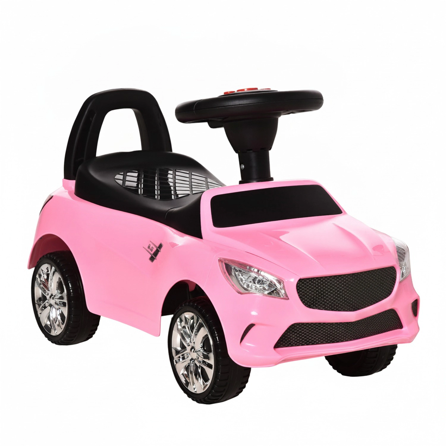 HONGGE Foot-to-Floor Kids Push Ride-On Car with Working Horn, Music and Headlights, Pink