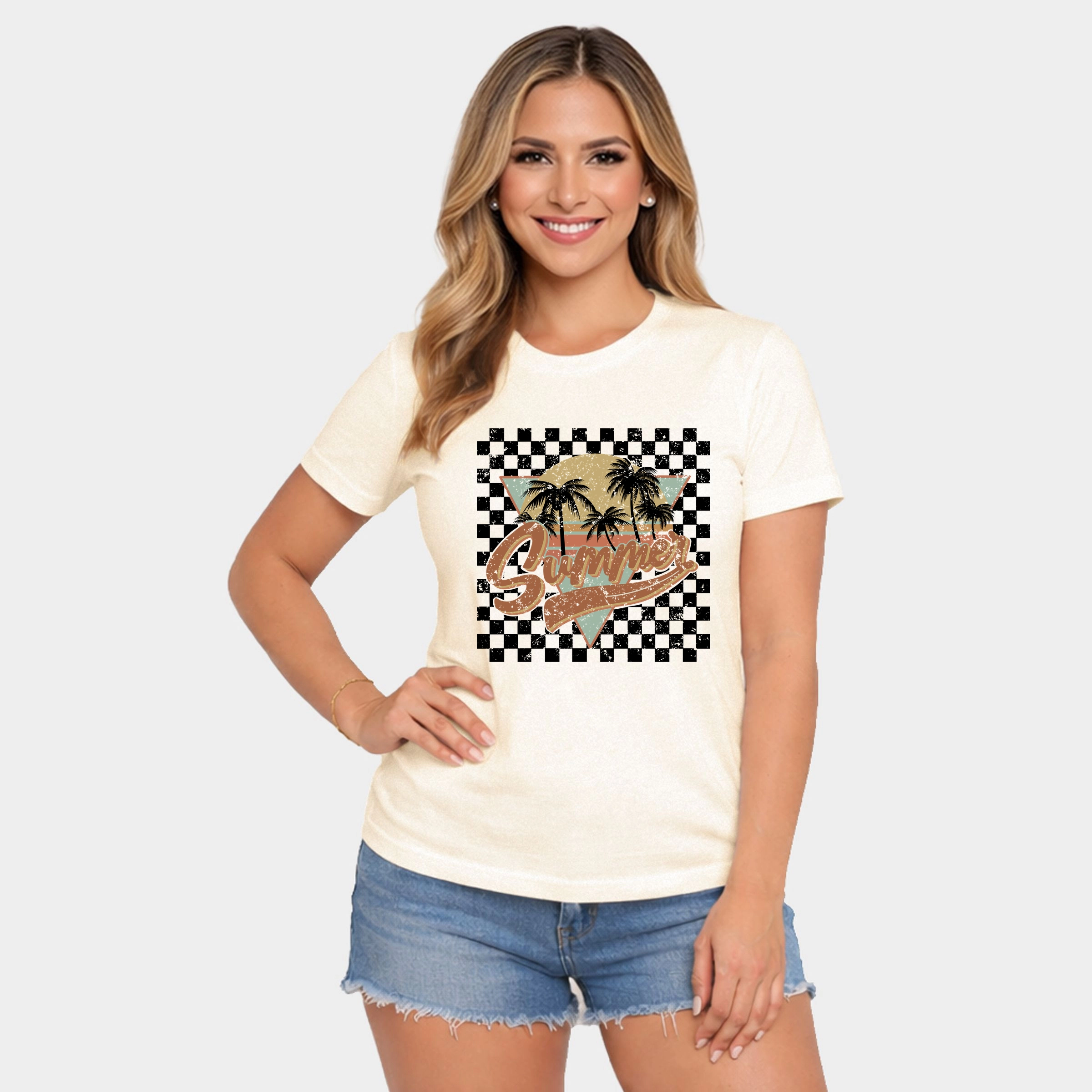 Simply Sage Market - Checkered Summer Women's Short Sleeve Graphic T-Shirt