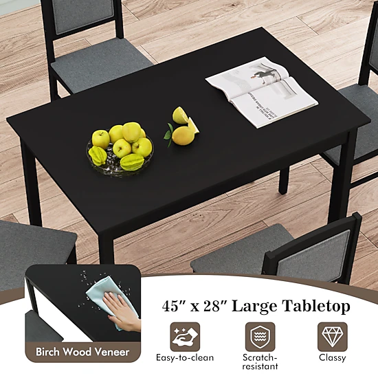 SUGIFT 5-Piece Farmhouse Dining Set for 4, 45-Inch Table with Upholstered Chairs