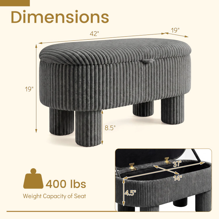 Hivvago 42 Inch Storage Ottoman Bench Corduroy Fabric Upholstered Foot Stool