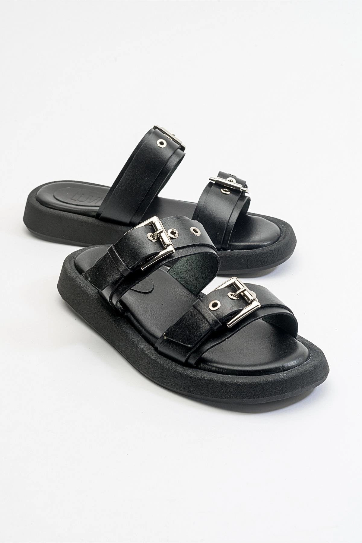 Forever & Always Womens Finezza Leather Two-Strap Sandals