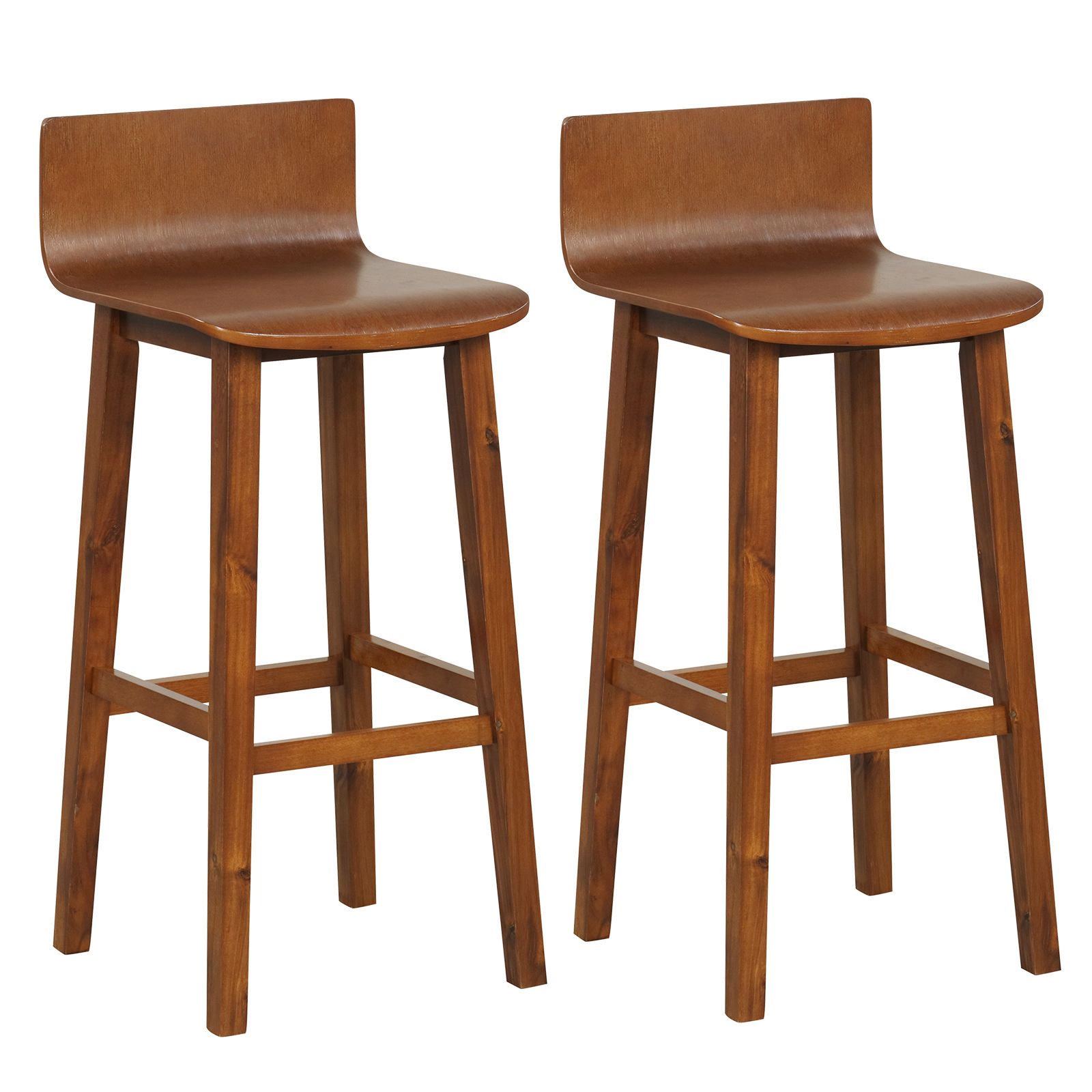 SlickBlue Set of 2 Walnut Counter Height Bar Stools with Curved Seat and Footrest Set