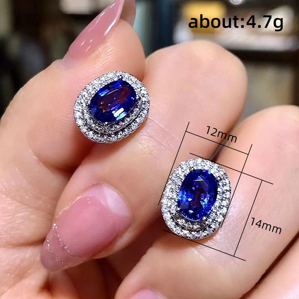 Exquisite Oval Blue Zirconia Halo Stud Earrings for Women