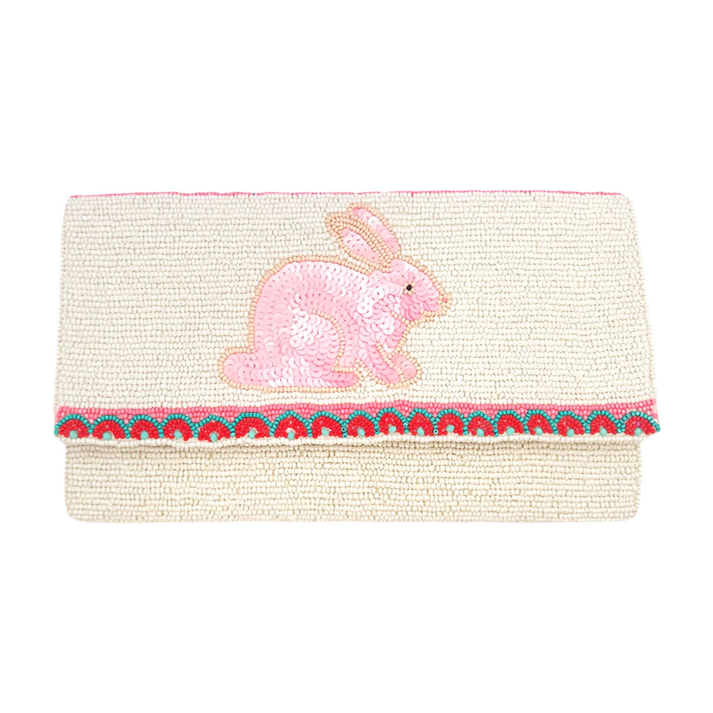 Fashnzfab Sequin Easter Bunny Seed Beaded Clutch / Crossbody Bag