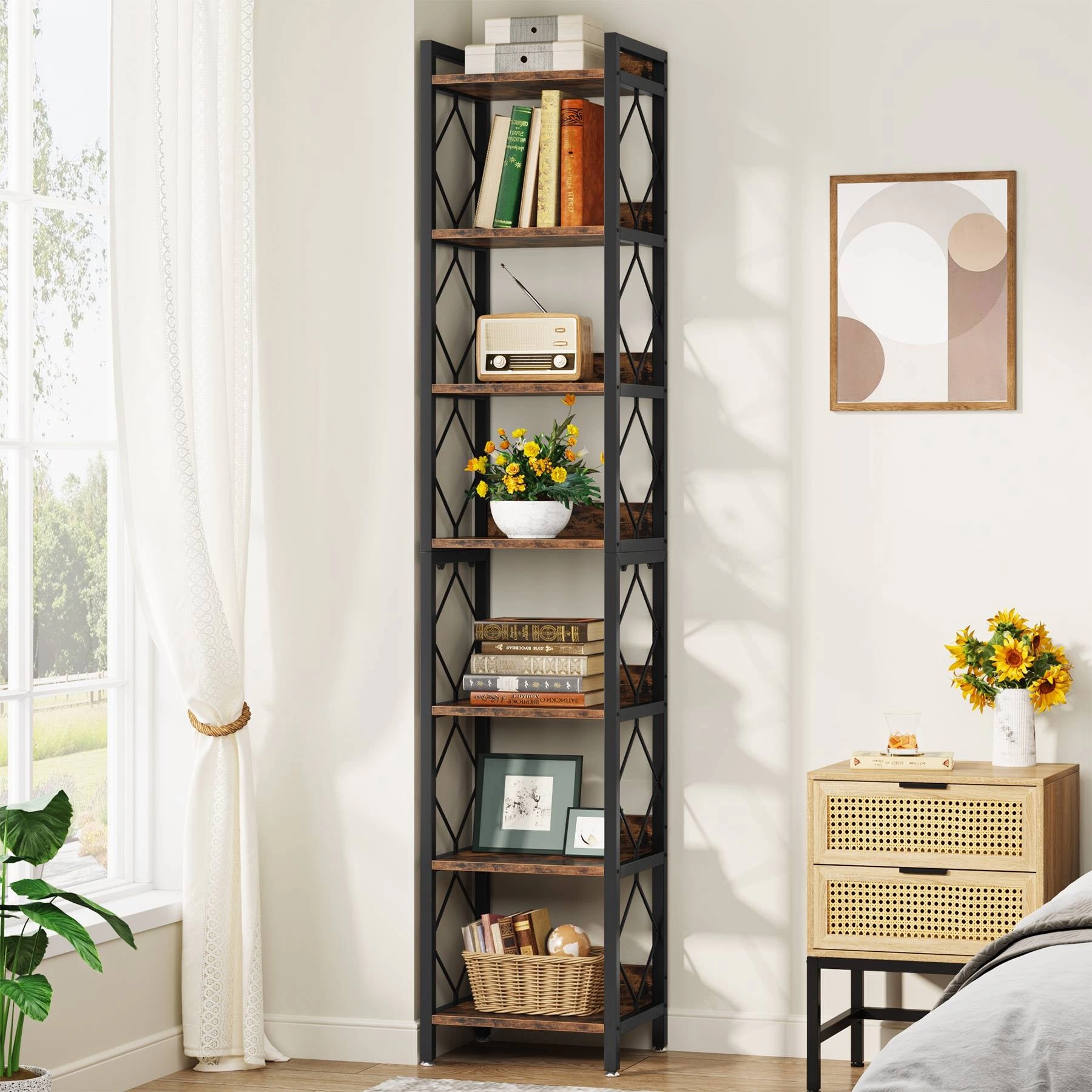 Tribesigns 7 -Shelf Corner Bookcase (13.39-in W x 78.74-in H x 13.39-in D)